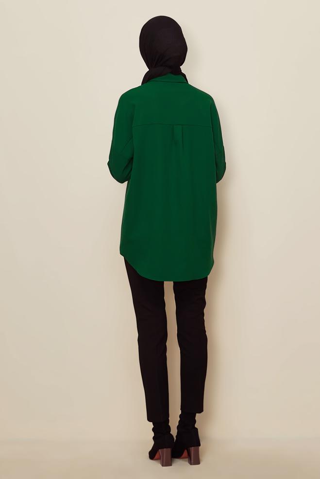 Vêtements hijab VERT TUNIQUE CHEMISE BASIQUE 45166 - ALVİNA