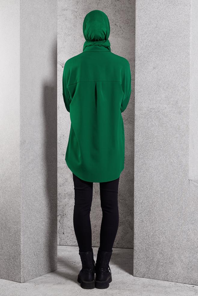Tesettür giyim YEŞİL DÜZ GÖMLEK TUNİK 45166 - ALVİNA