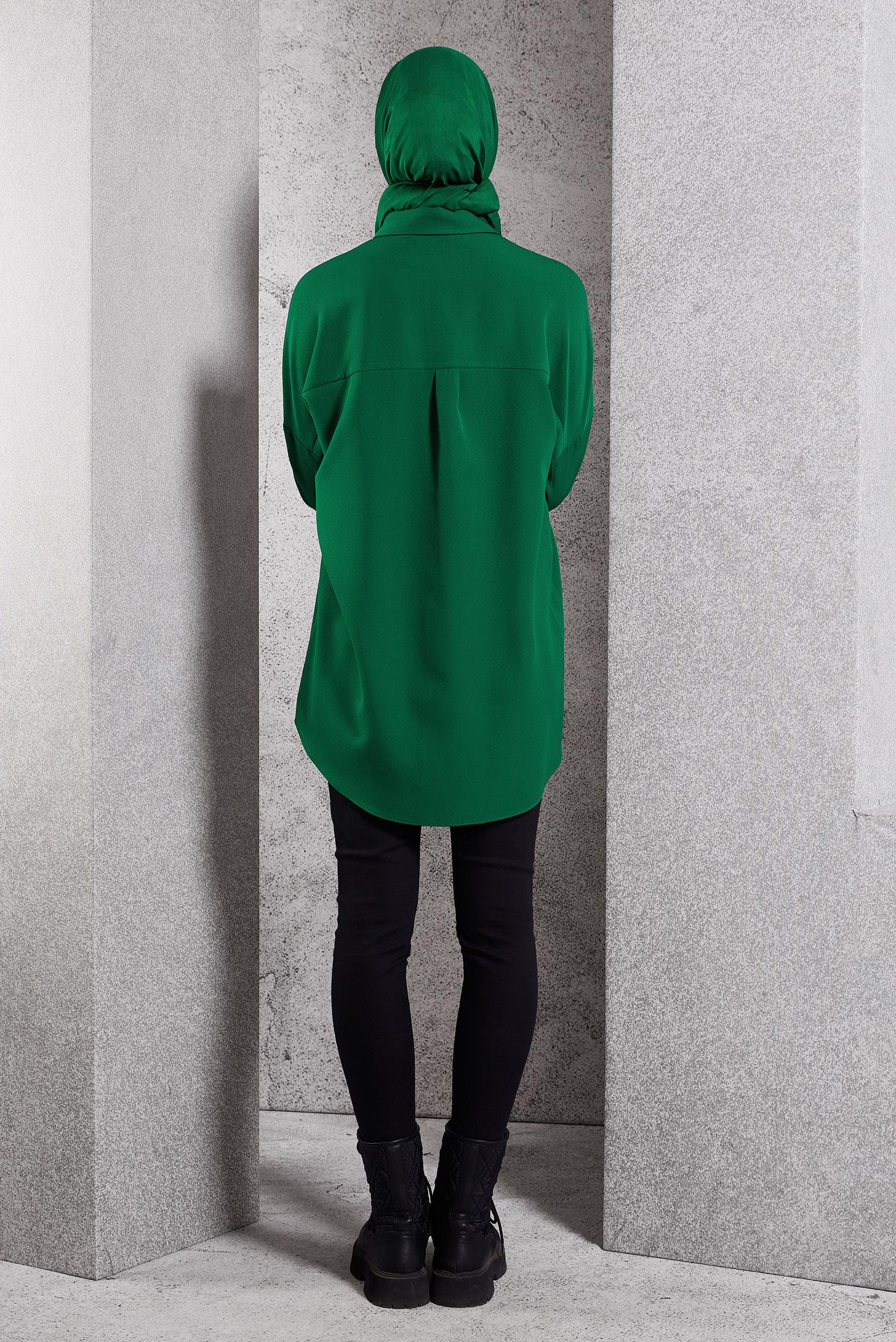 Tesettür giyim YEŞİL DÜZ GÖMLEK TUNİK 45166