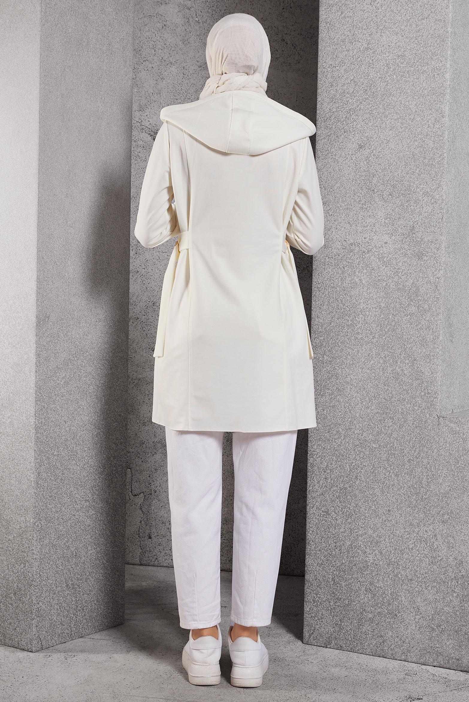 Tesettür giyim BEYAZ KAPÜŞONLU TUNİK 45168