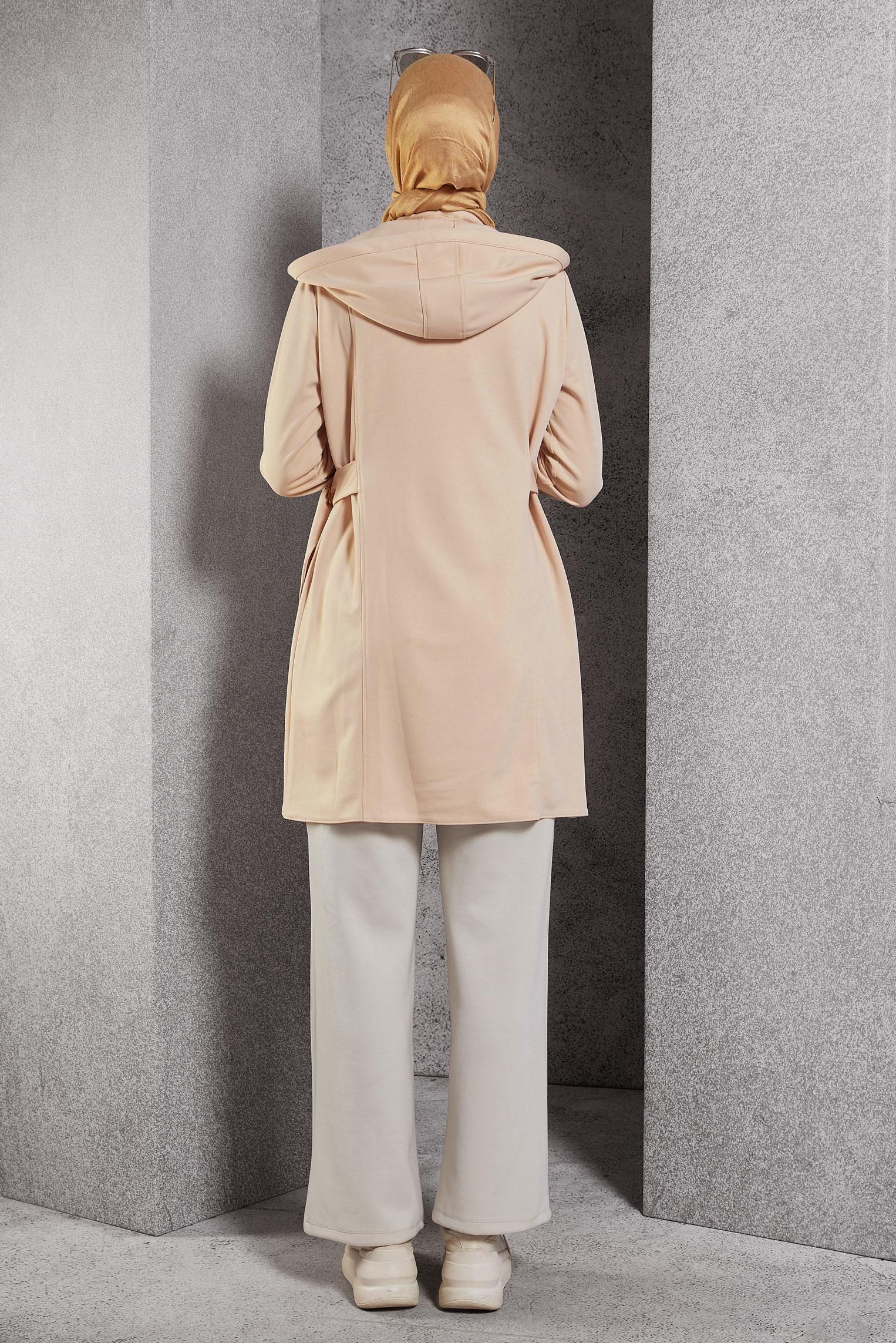 Tesettür giyim BEJ KAPÜŞONLU TUNİK 45168