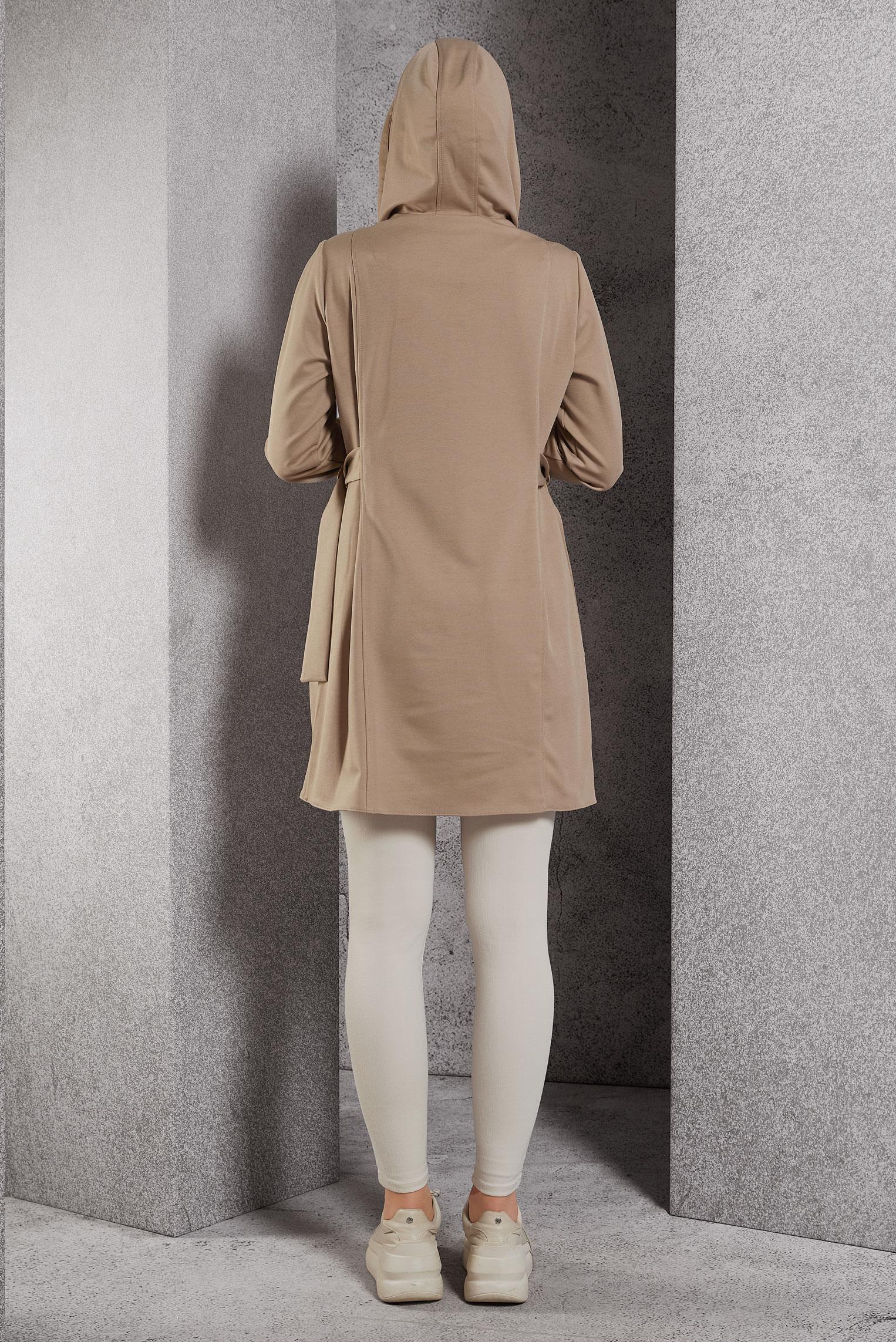 Tesettür giyim BEJ KAPÜŞONLU TUNİK 45168