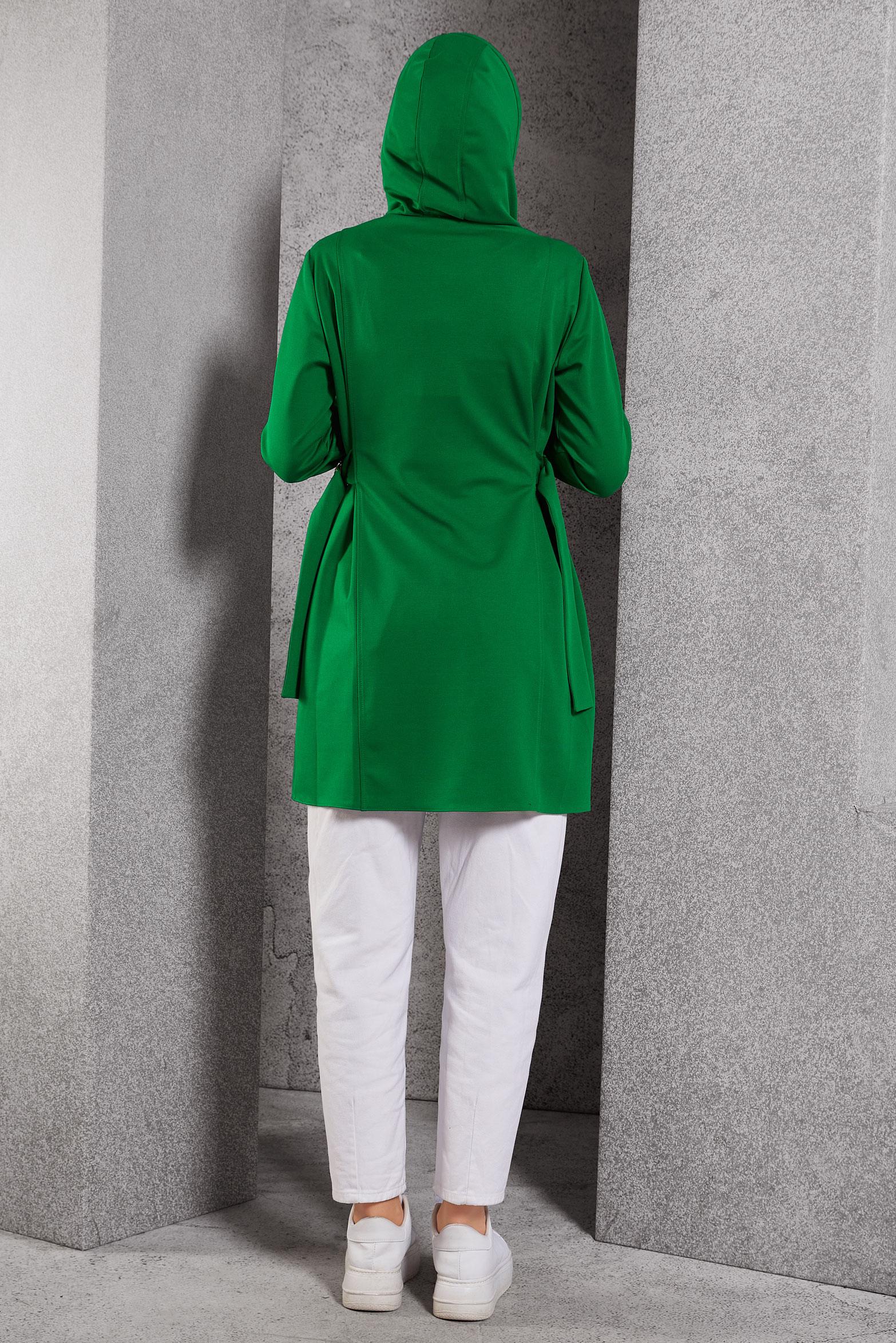 Tesettür giyim YEŞİL KAPÜŞONLU TUNİK 45168