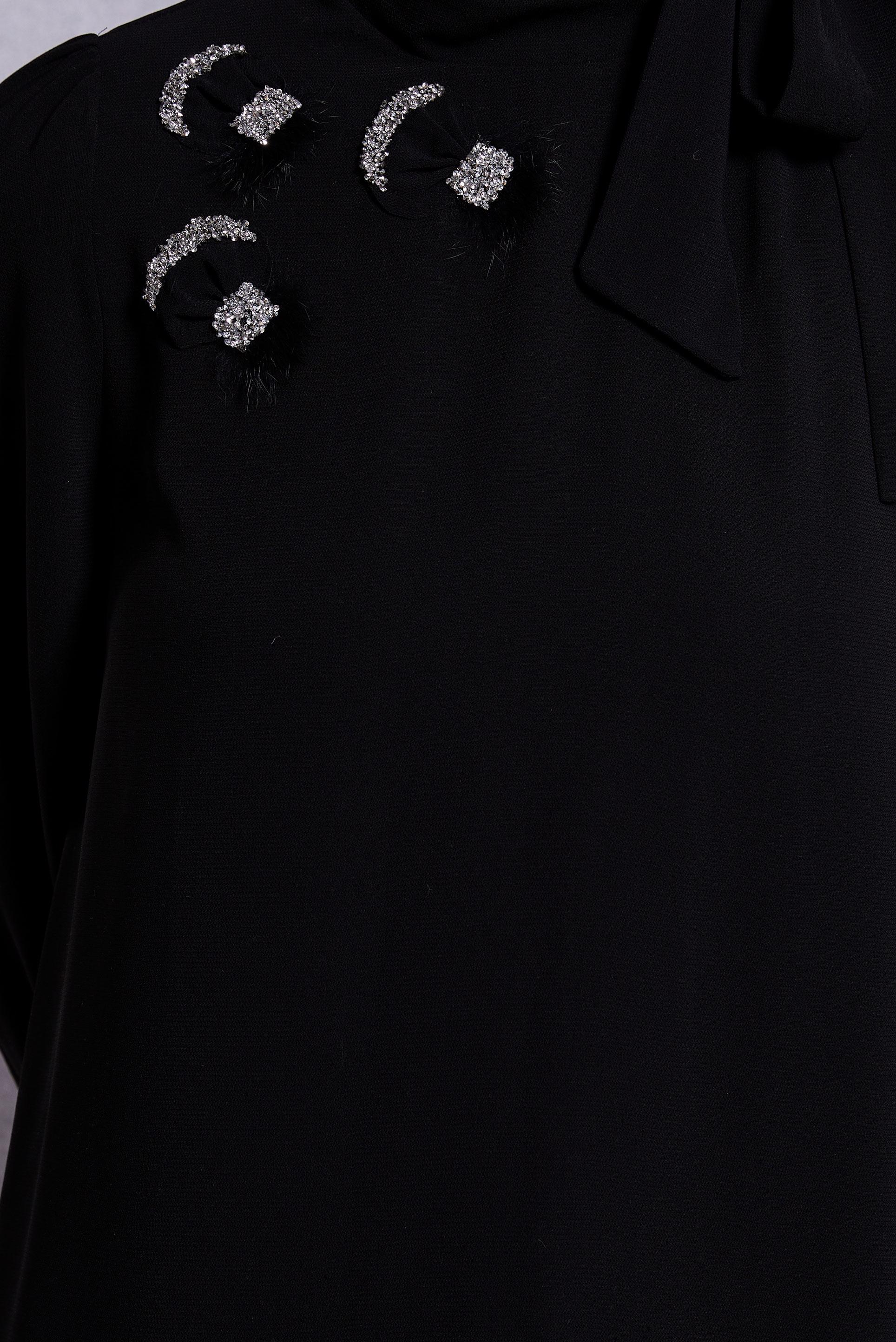 Tesettür giyim SİYAH YAKASI BAĞLAMALI TUNİK 45171