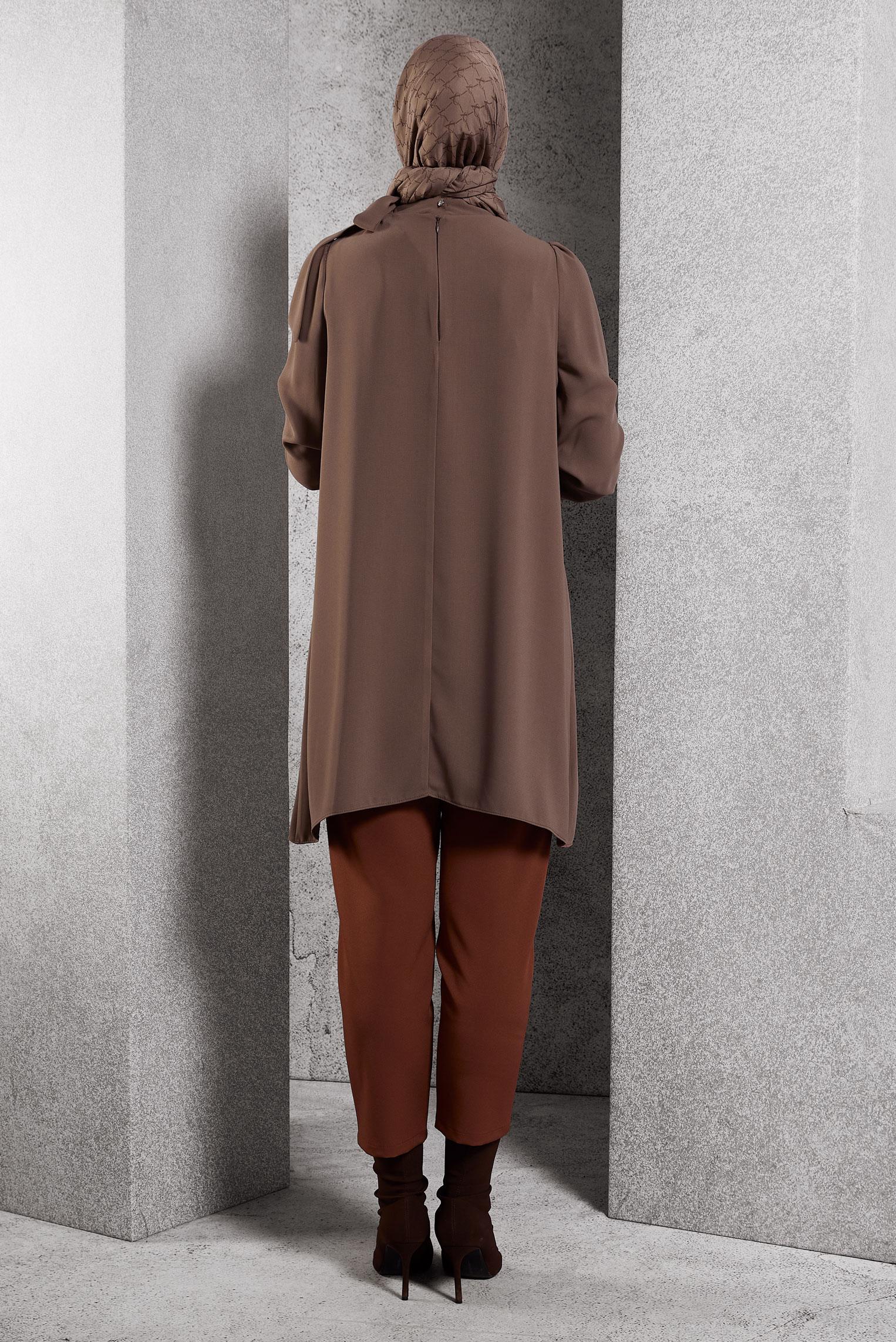 Tesettür giyim VİZON YAKASI BAĞLAMALI TUNİK 45171