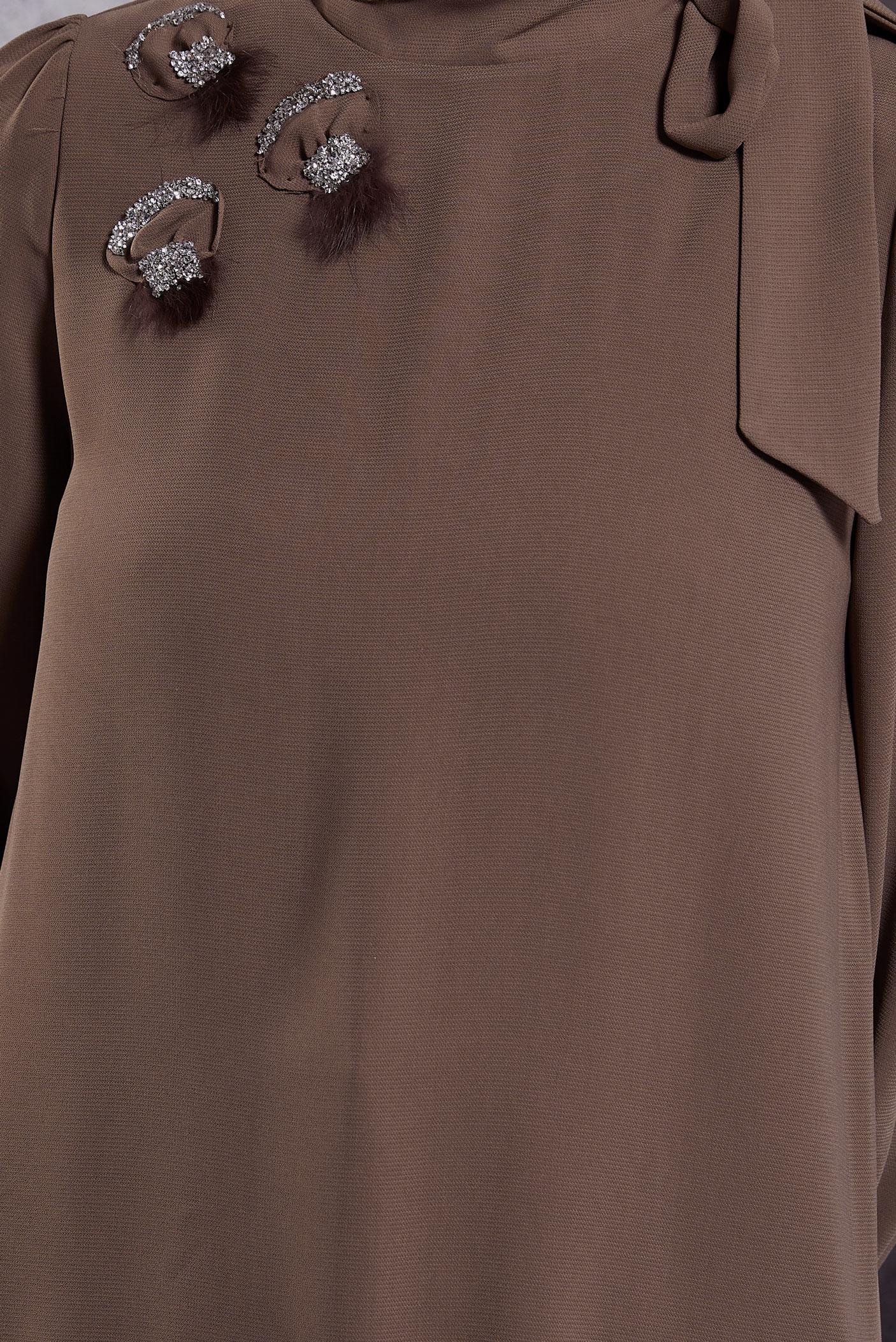 Tesettür giyim VİZON YAKASI BAĞLAMALI TUNİK 45171