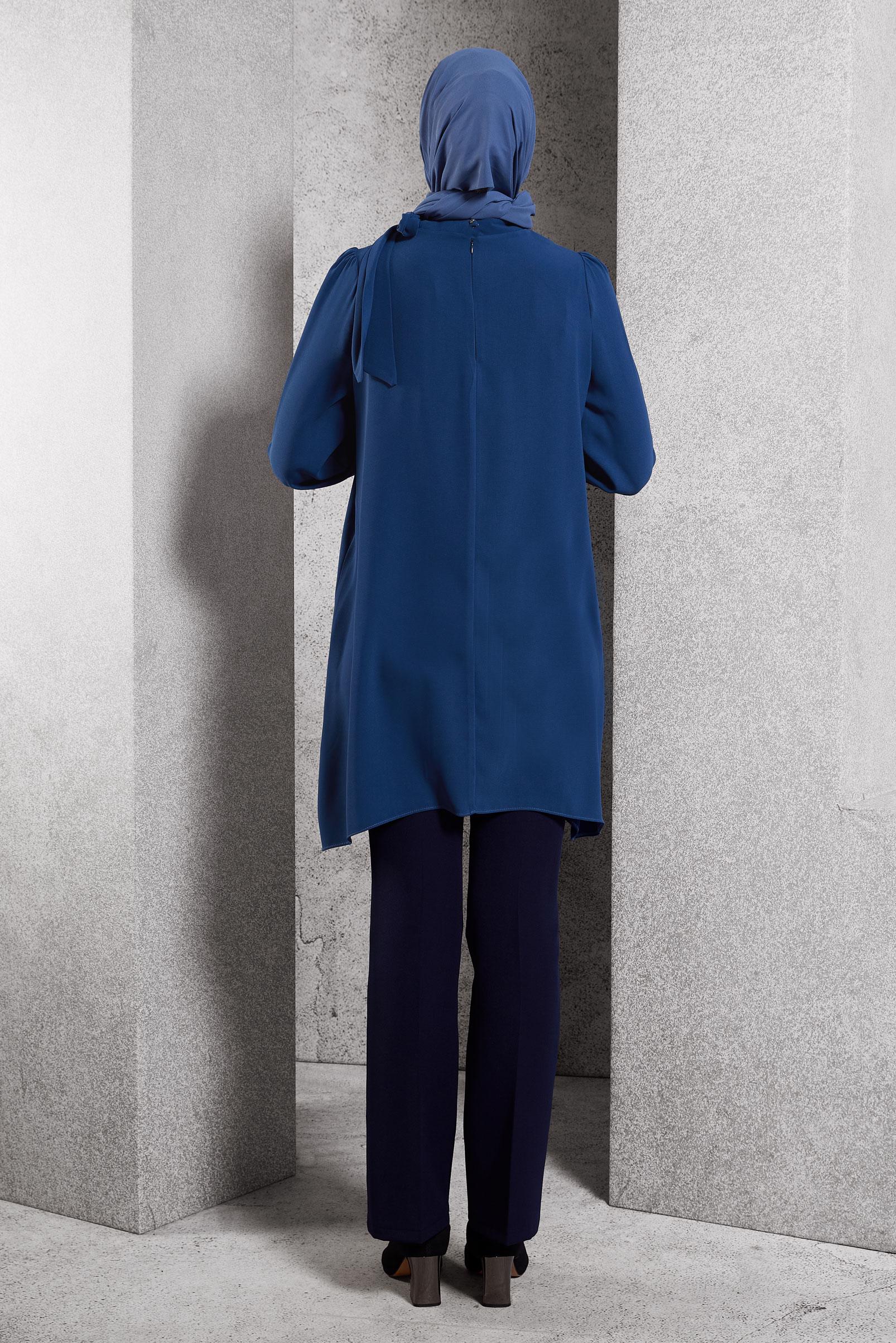 Tesettür giyim LACİVERT YAKASI BAĞLAMALI TUNİK 45171