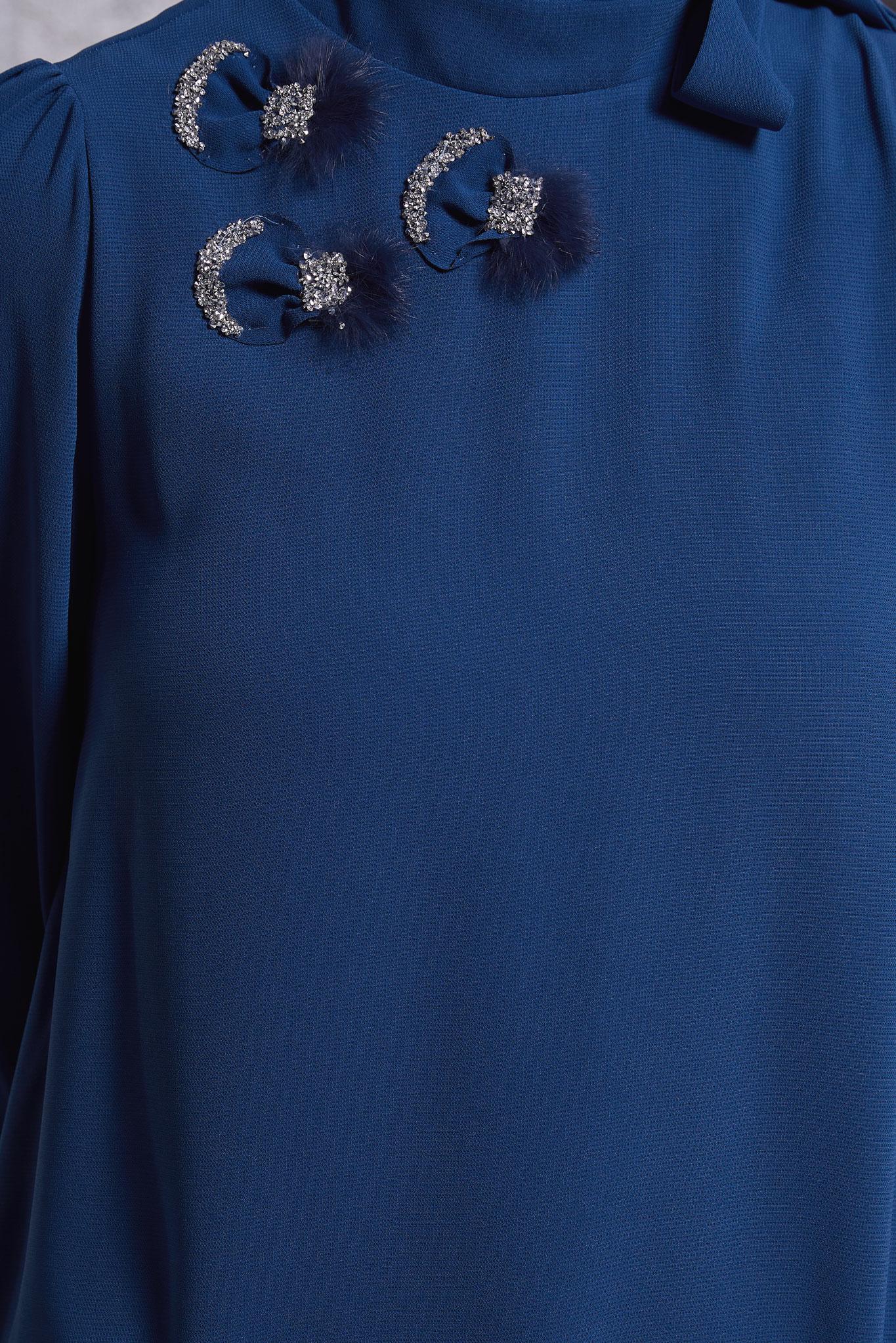 Tesettür giyim LACİVERT YAKASI BAĞLAMALI TUNİK 45171