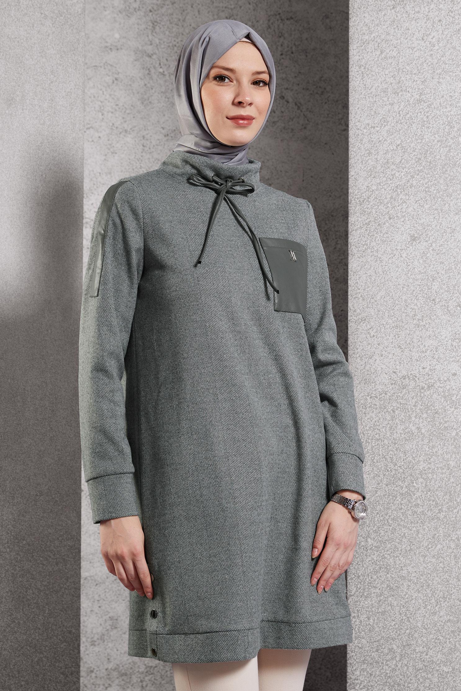 Tesettür giyim SİYAH CEP DETAYLI TUNİK 45182