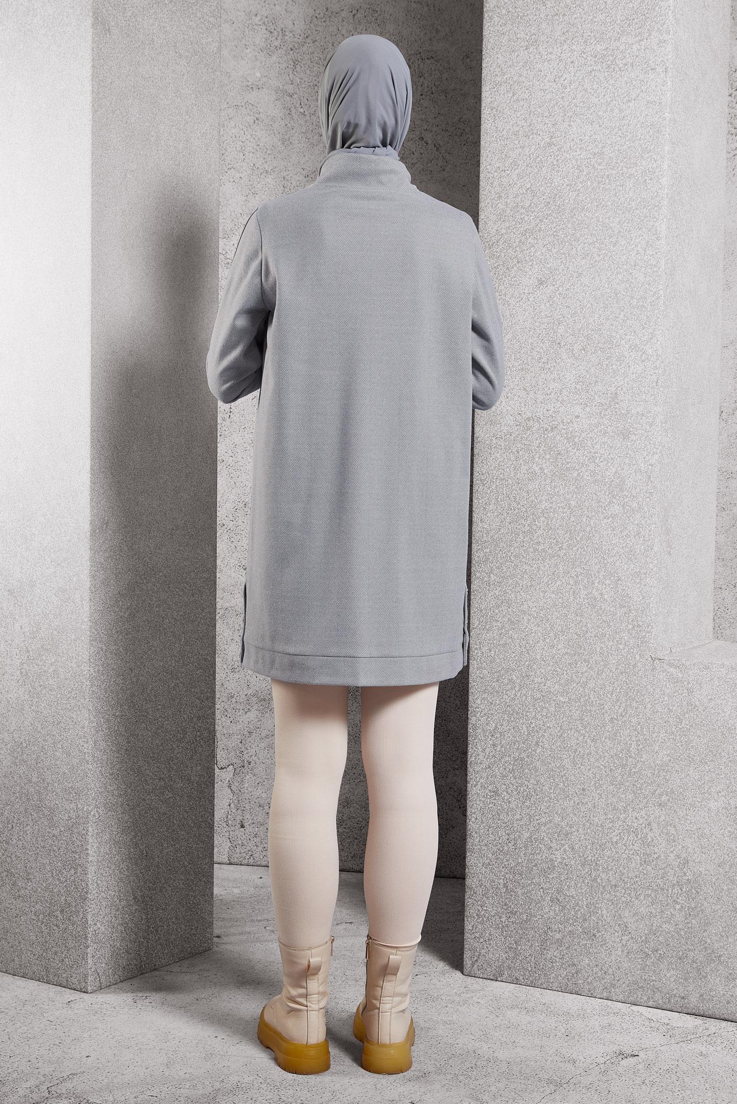 Tesettür giyim GRİ CEP DETAYLI TUNİK 45182