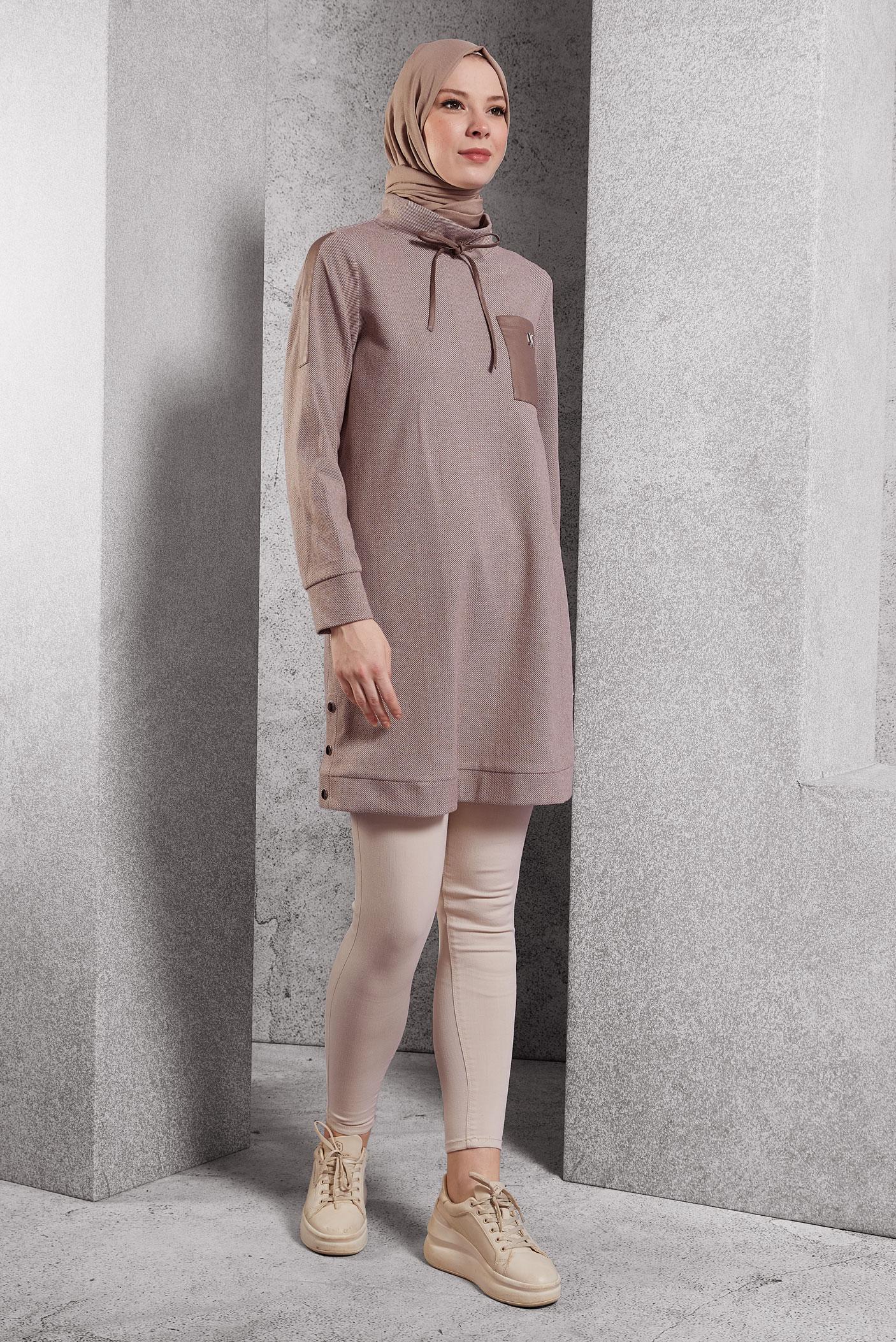 Tesettür giyim VİZON CEP DETAYLI TUNİK 45182