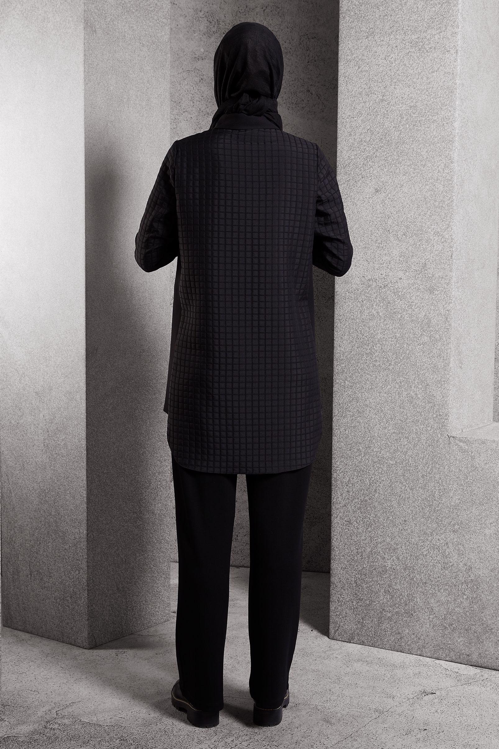 Tesettür giyim SİYAH KAPİTONE DESENLİ TUNİK 45193