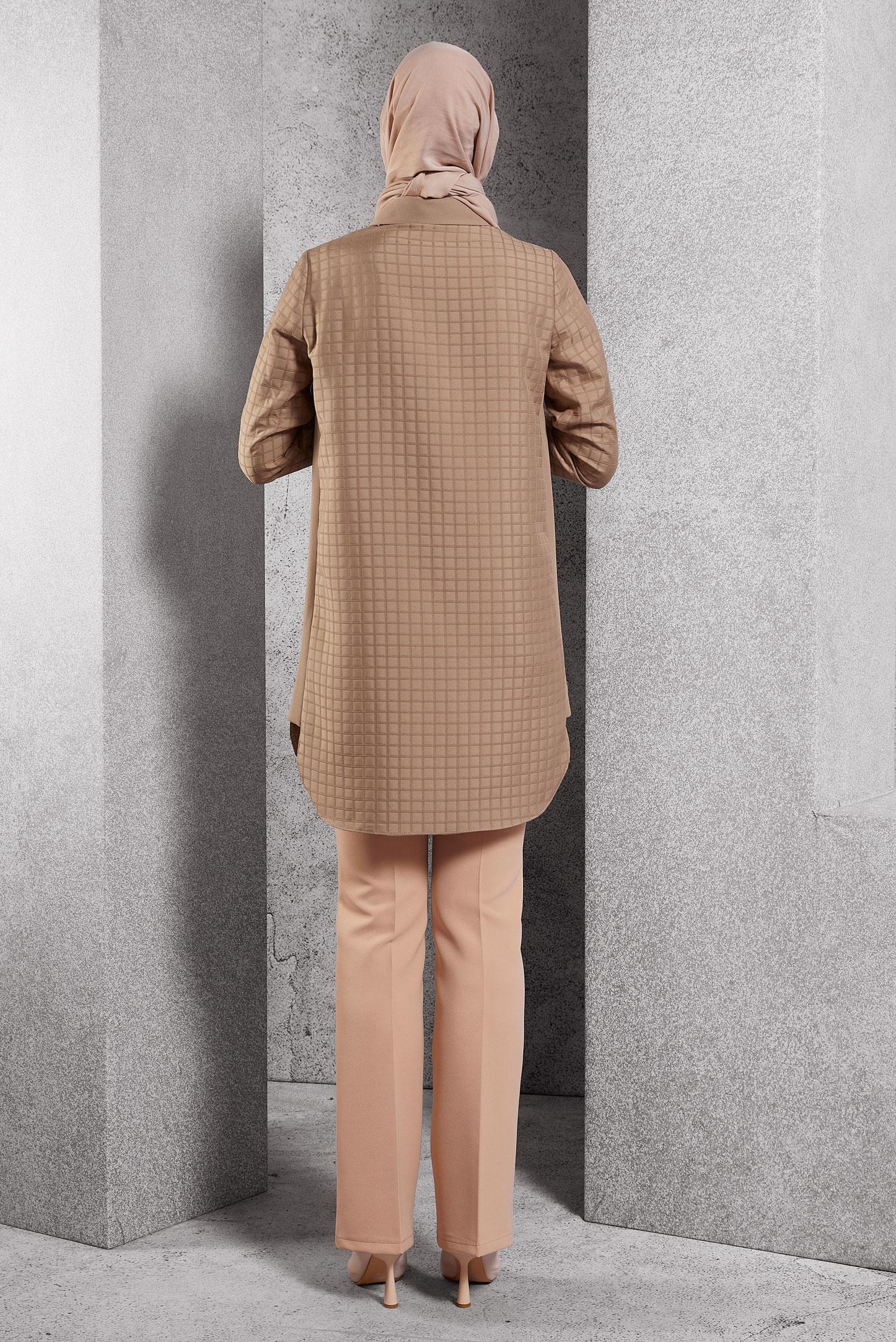 Tesettür giyim KAHVE KAPİTONE DESENLİ TUNİK 45193