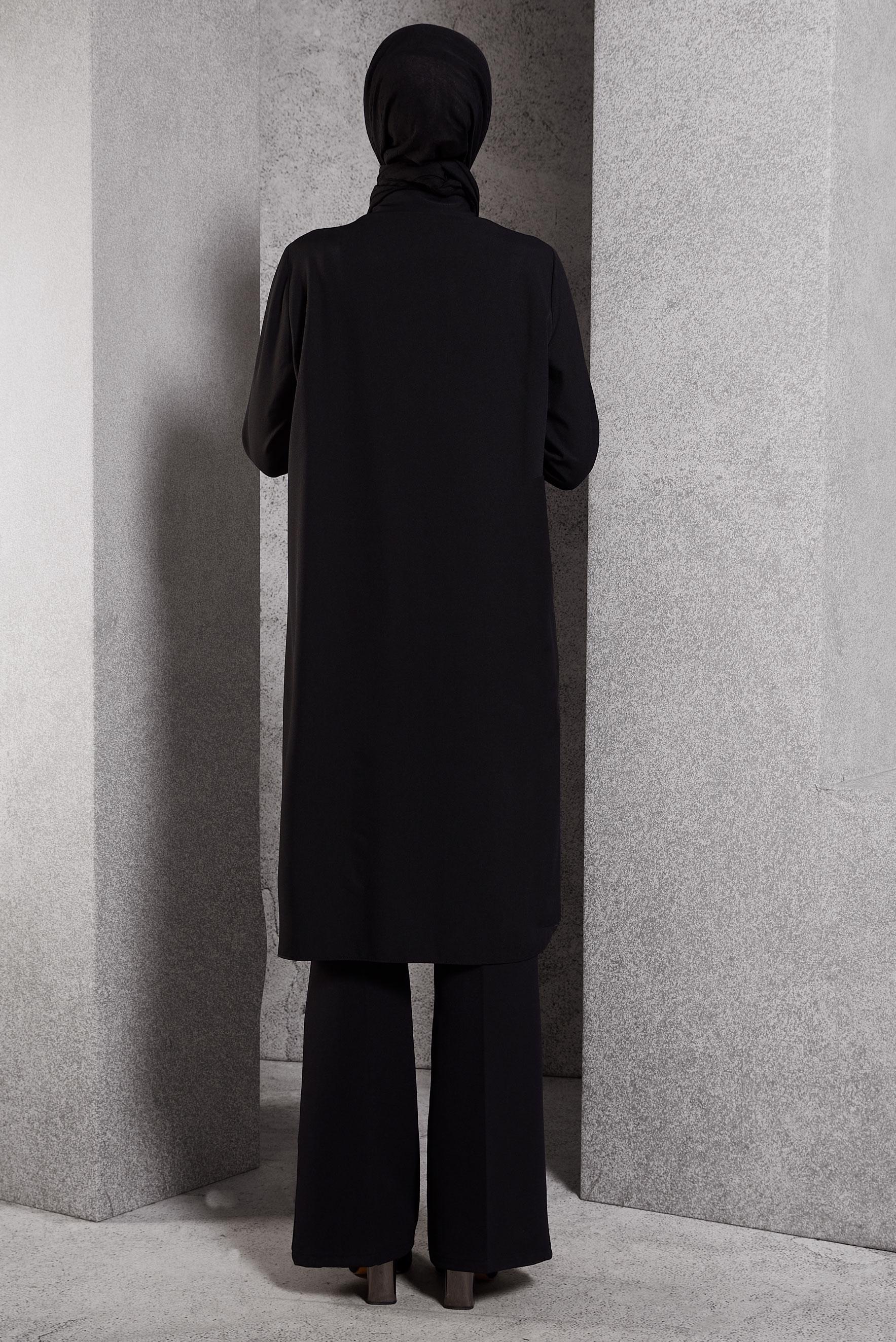 Tesettür giyim SİYAH GÖMLEK YAKA TUNİK 45194