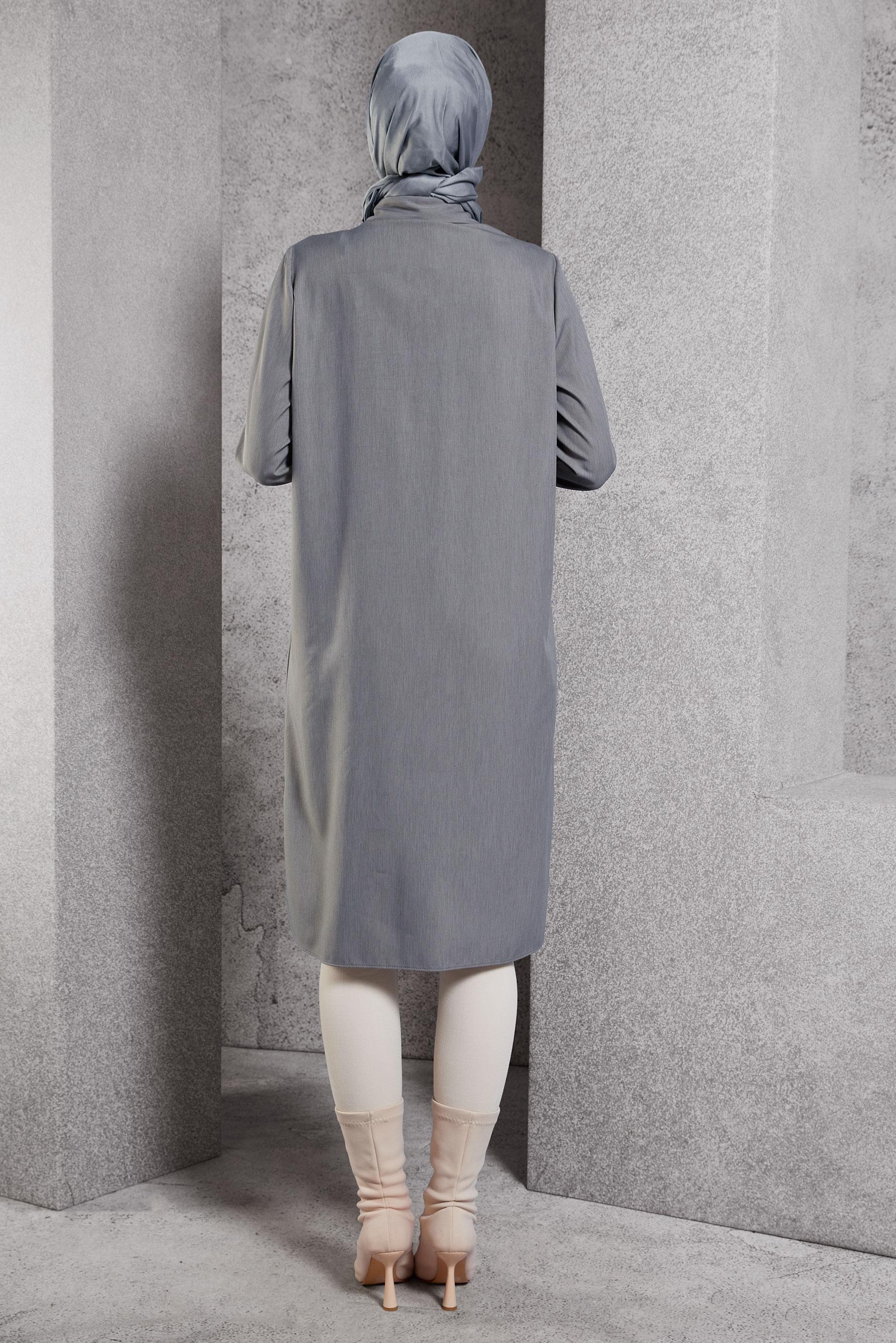 Tesettür giyim GRİ GÖMLEK YAKA TUNİK 45194