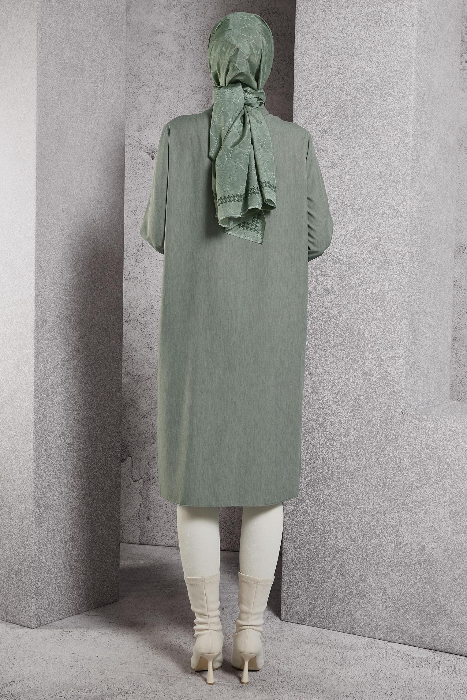 Tesettür giyim HAKİ GÖMLEK YAKA TUNİK 45194