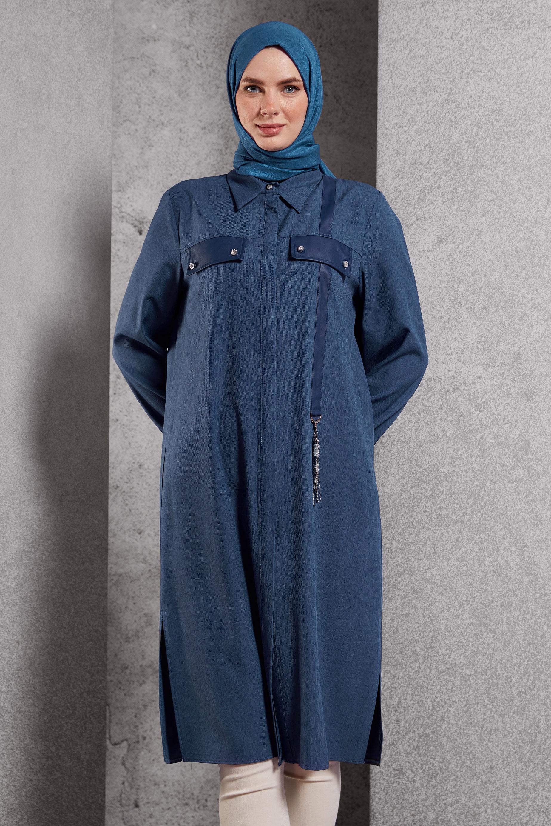 Tesettür giyim LACİVERT GÖMLEK YAKA TUNİK 45194