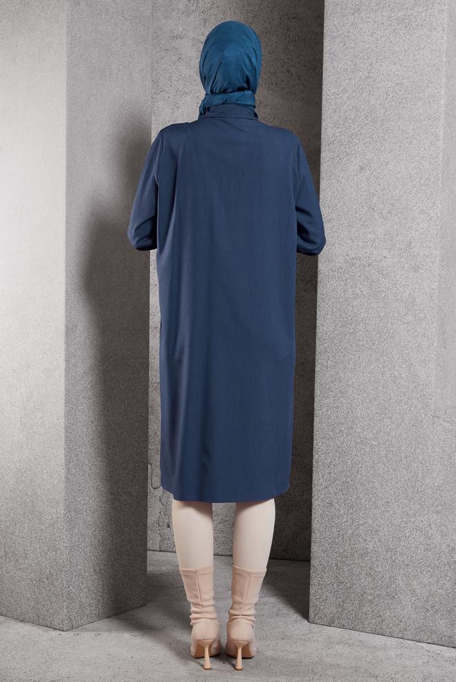 Vêtements hijab BLEU MARINE TUNIQUE COL CHEMISE 45194 - ALVİNA