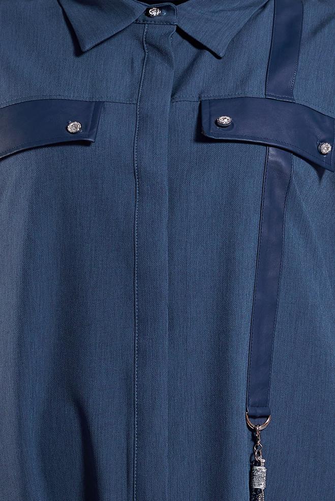 Vêtements hijab BLEU MARINE TUNIQUE COL CHEMISE 45194 - ALVİNA