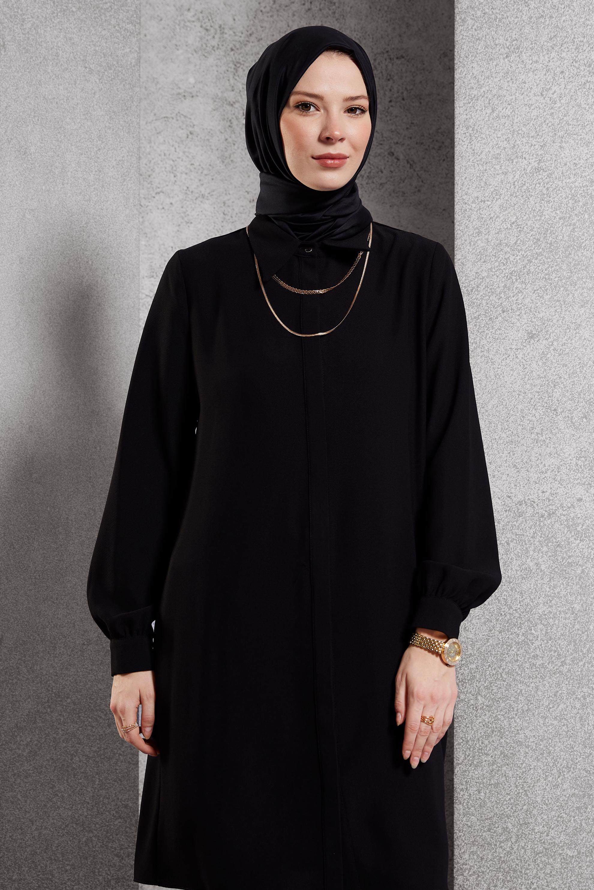 Tesettür giyim SİYAH GÖMLEK YAKA TUNİK 45197