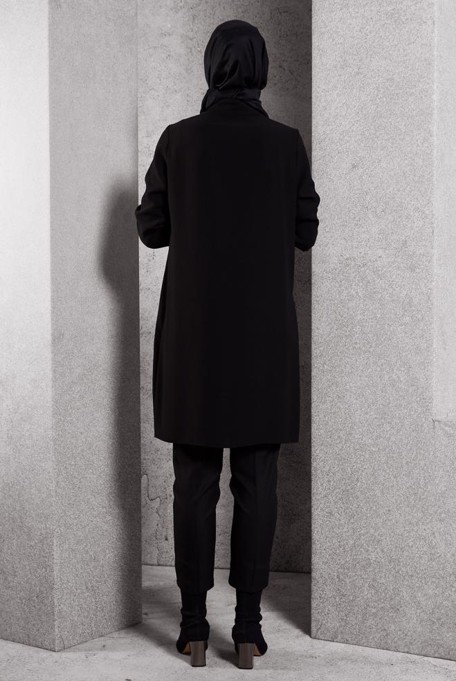 Tesettür giyim SİYAH GÖMLEK YAKA TUNİK 45197 - ALVİNA