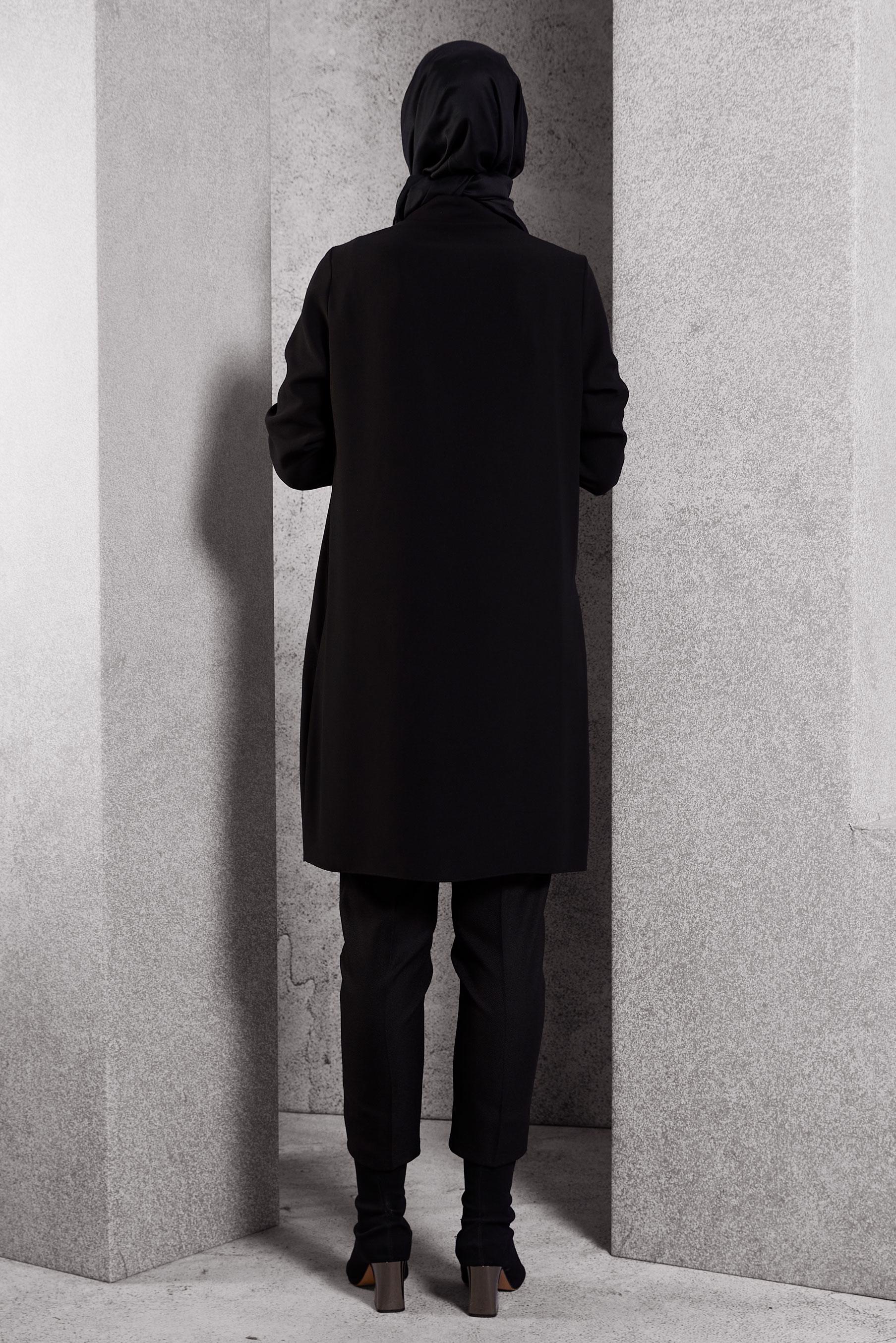 Tesettür giyim SİYAH GÖMLEK YAKA TUNİK 45197