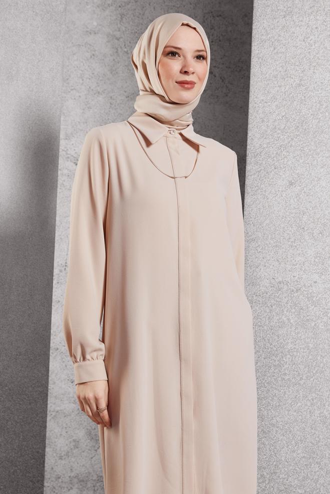 Tesettür giyim BEJ GÖMLEK YAKA TUNİK 45197 - ALVİNA