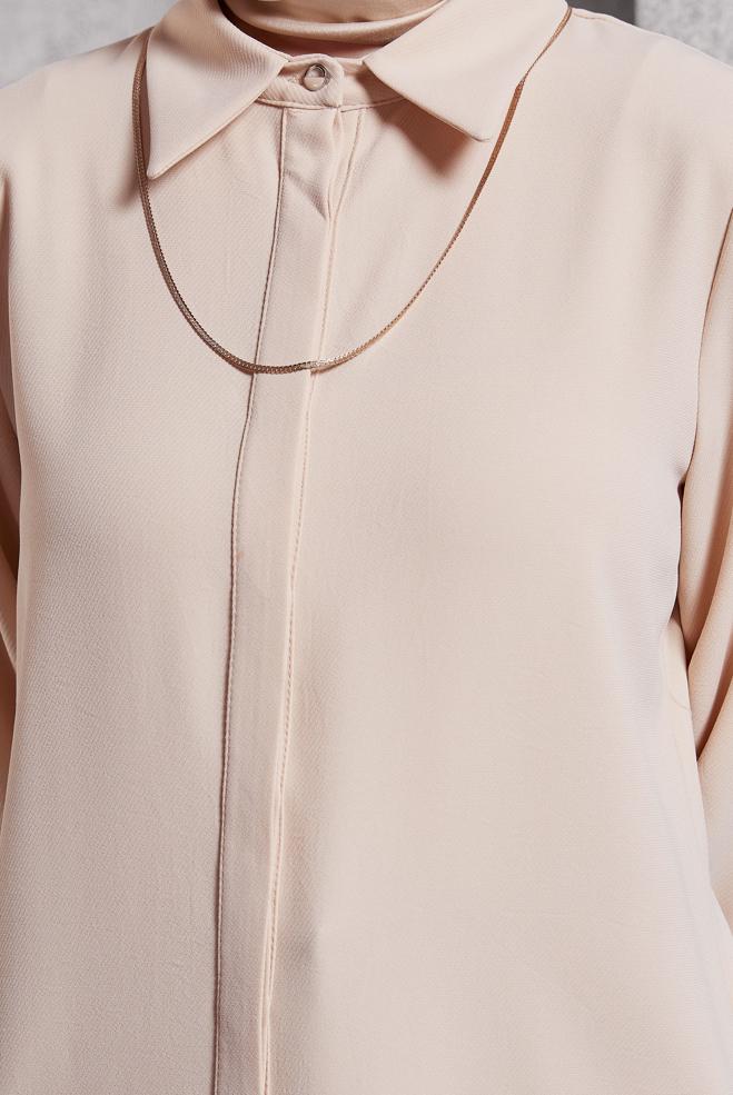 Tesettür giyim BEJ GÖMLEK YAKA TUNİK 45197 - ALVİNA