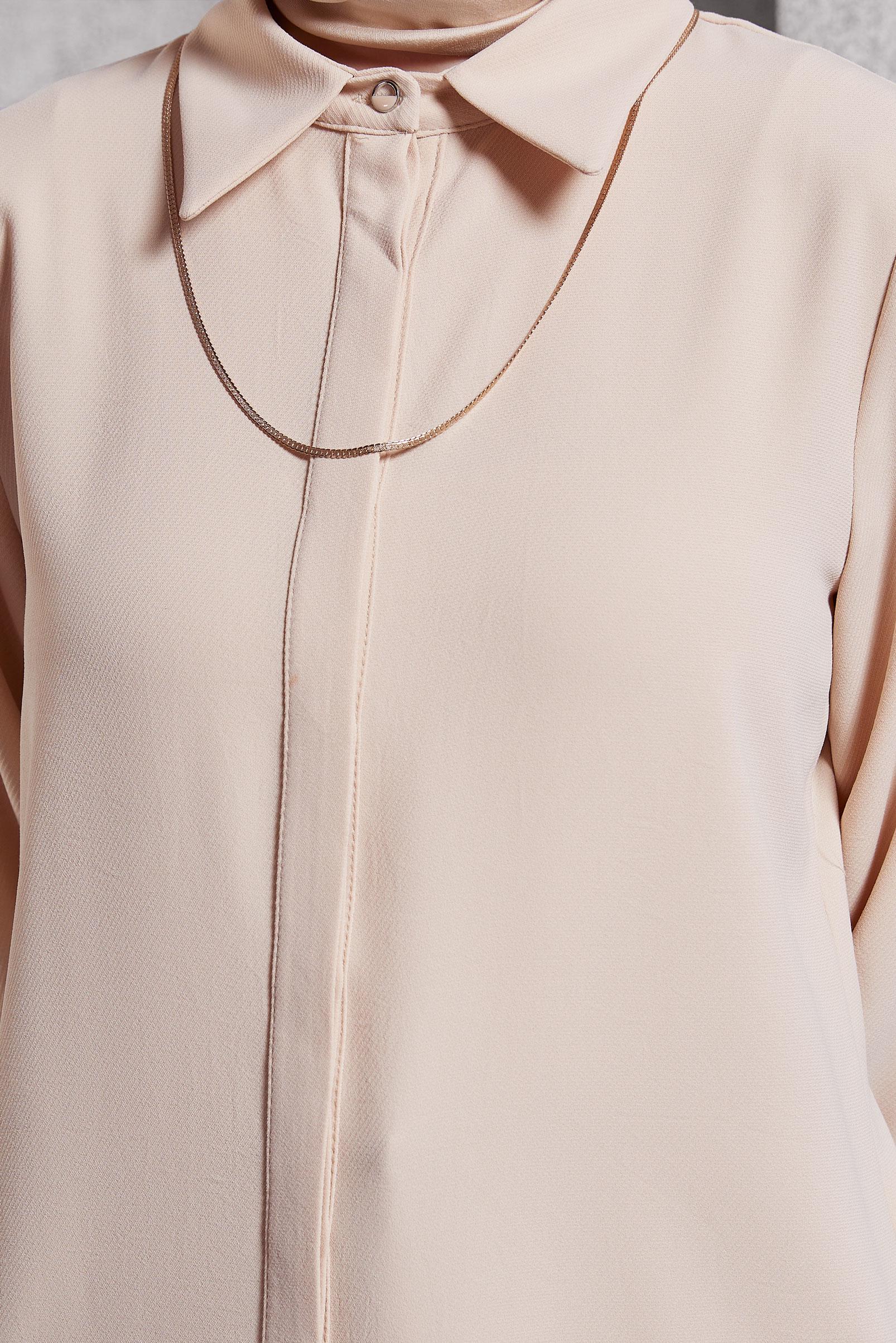 Tesettür giyim BEJ GÖMLEK YAKA TUNİK 45197