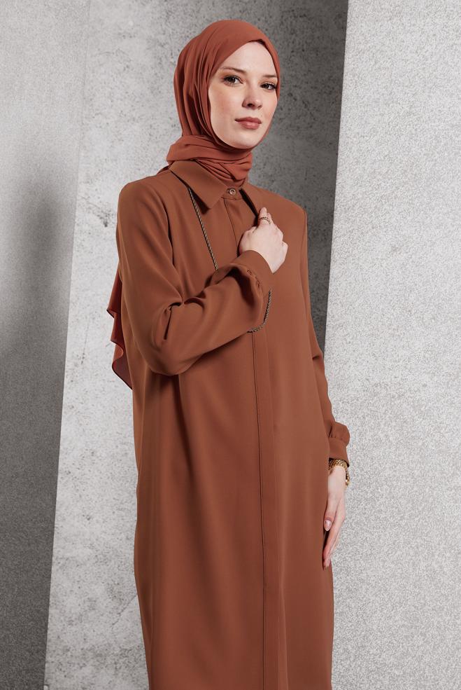 Tesettür giyim TURUNCU GÖMLEK YAKA TUNİK 45197 - ALVİNA