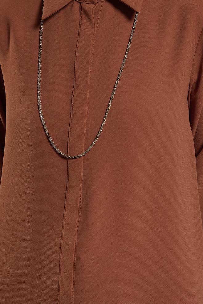 Tesettür giyim TURUNCU GÖMLEK YAKA TUNİK 45197 - ALVİNA