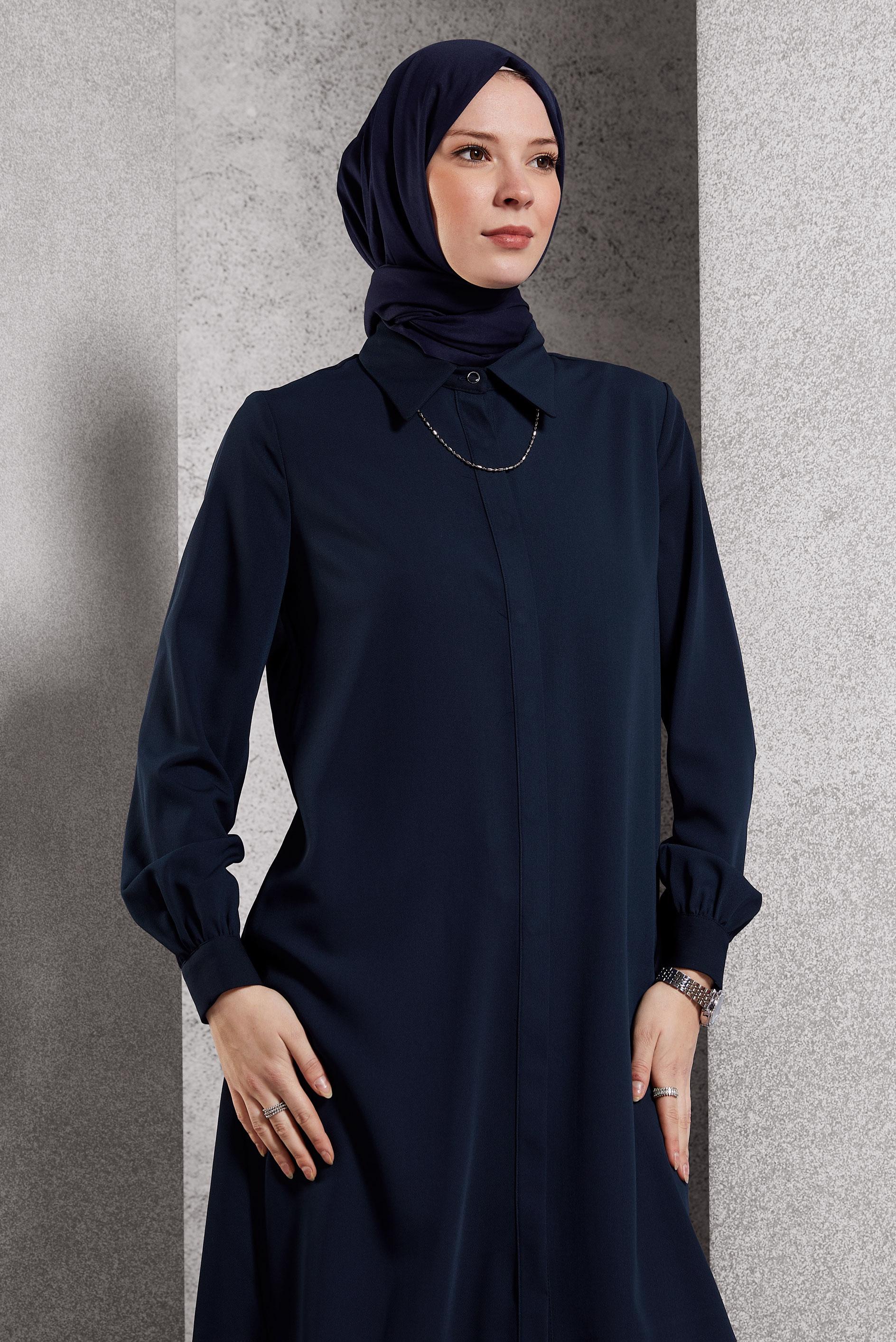 Tesettür giyim LACİVERT GÖMLEK YAKA TUNİK 45197