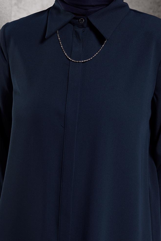 Tesettür giyim LACİVERT GÖMLEK YAKA TUNİK 45197 - ALVİNA