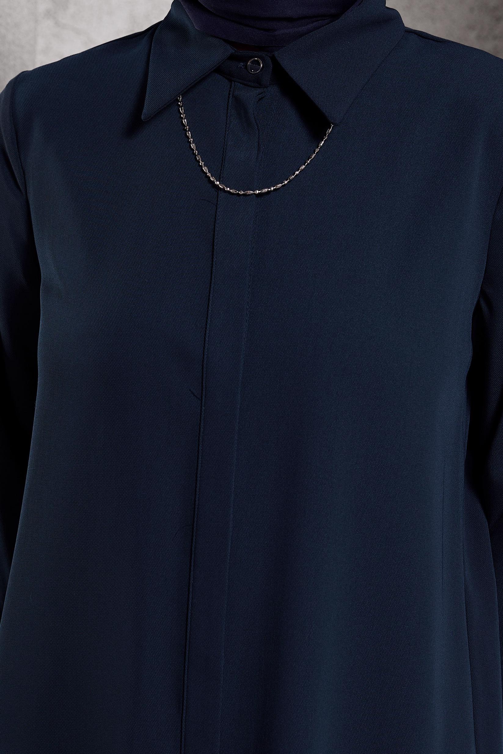 Tesettür giyim LACİVERT GÖMLEK YAKA TUNİK 45197