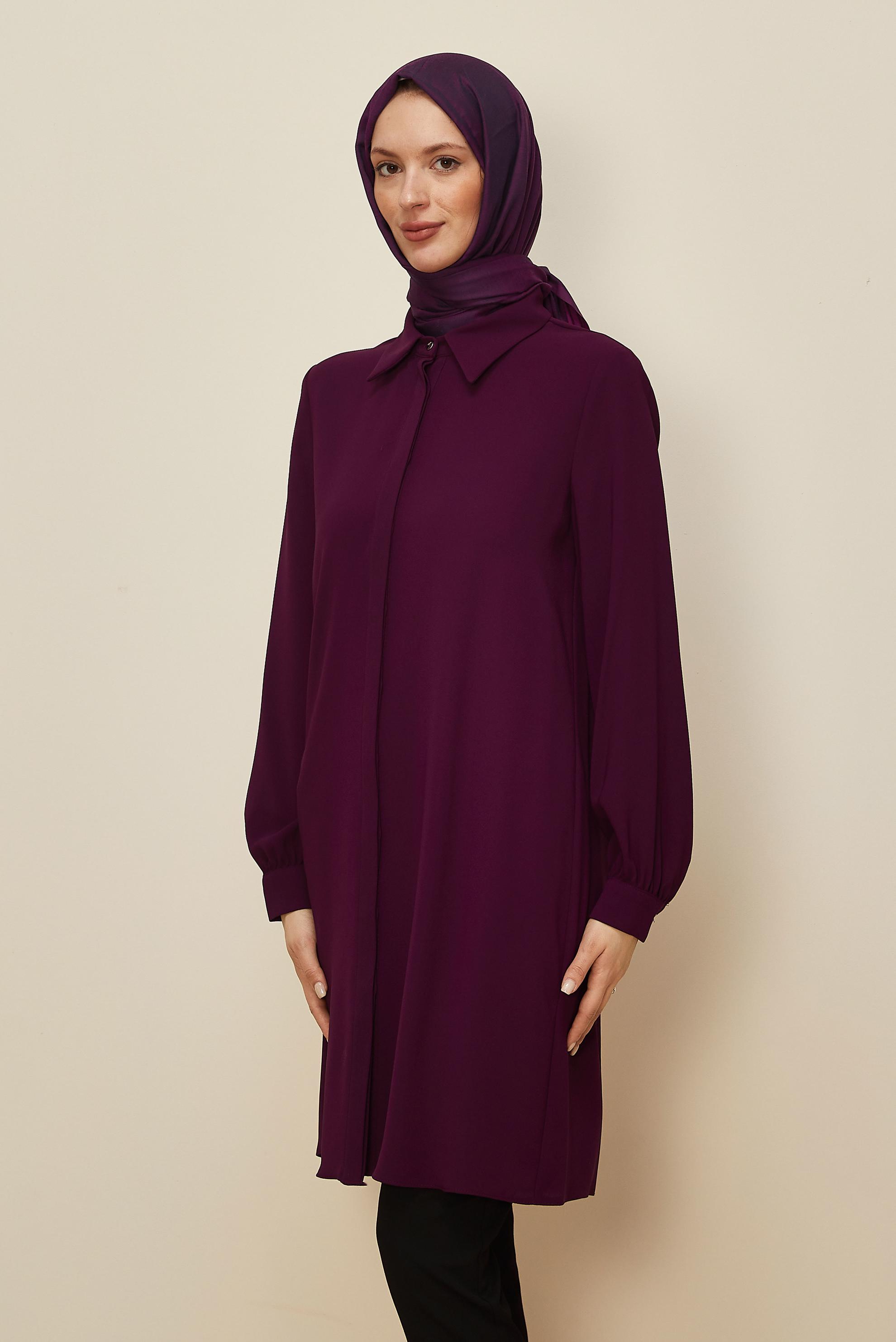 Vêtements hijab ROUGE BORDEAUX TUNIQUE COL CHEMISE 45197
