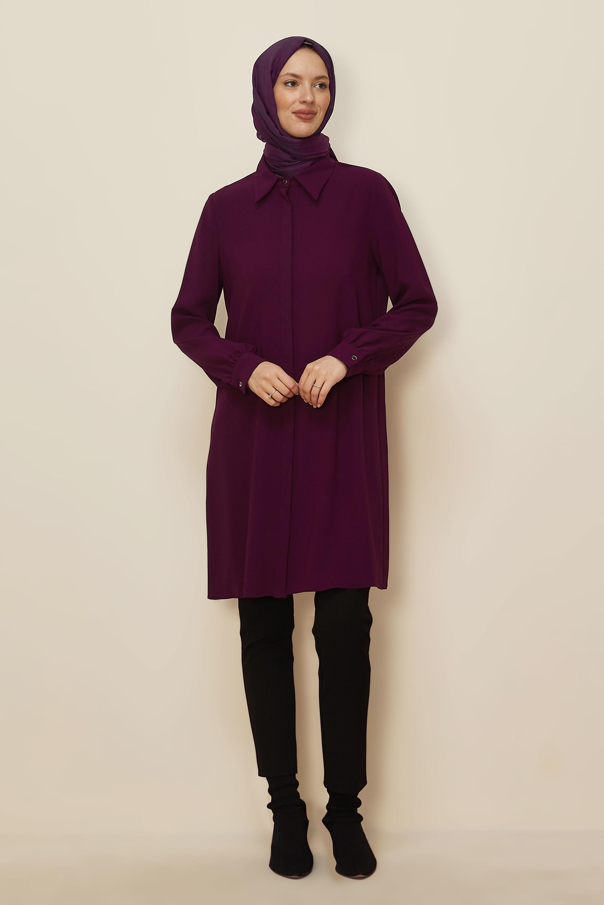 Vêtements hijab ROUGE BORDEAUX TUNIQUE COL CHEMISE 45197