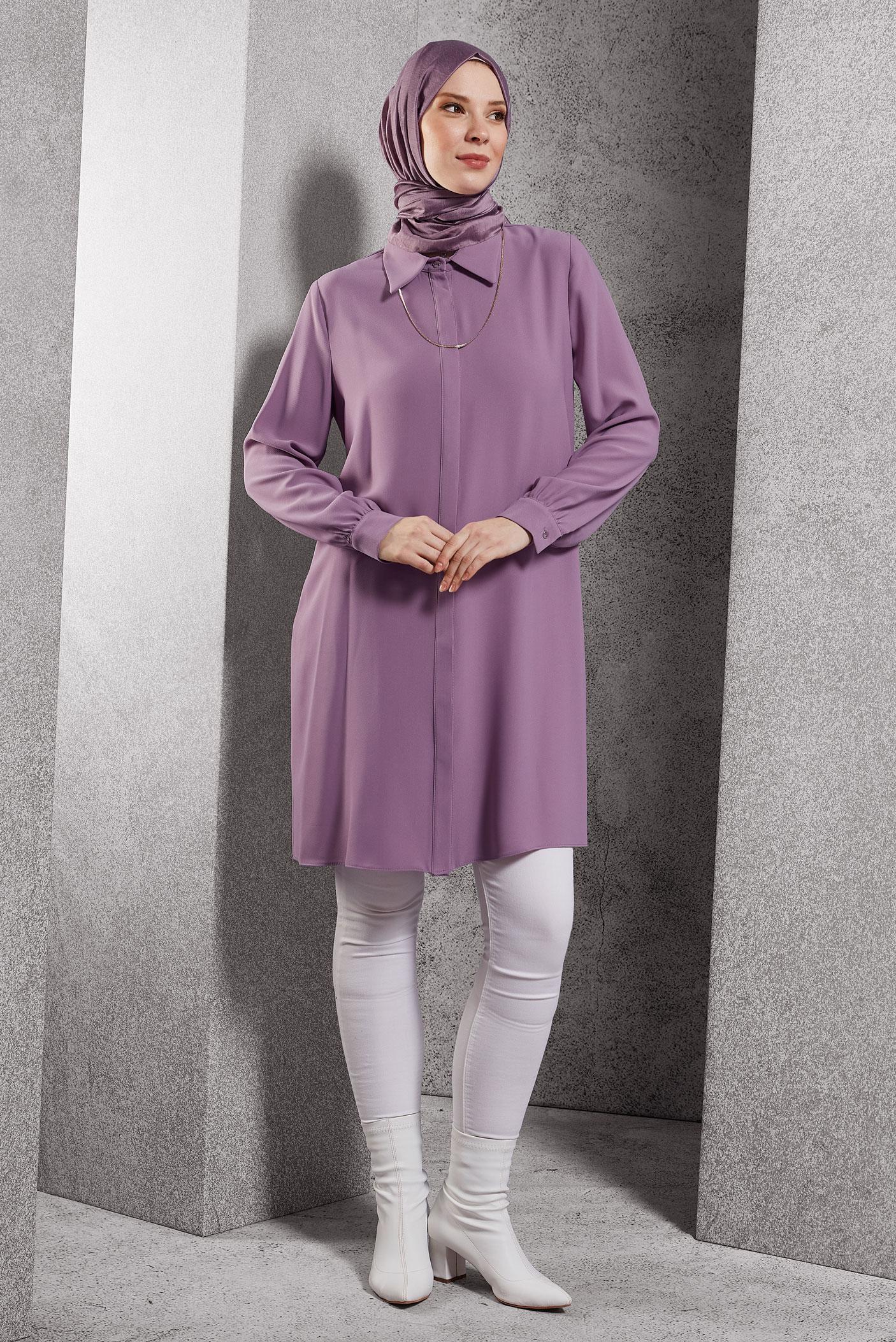 Tesettür giyim MÜRDÜM GÖMLEK YAKA TUNİK 45197