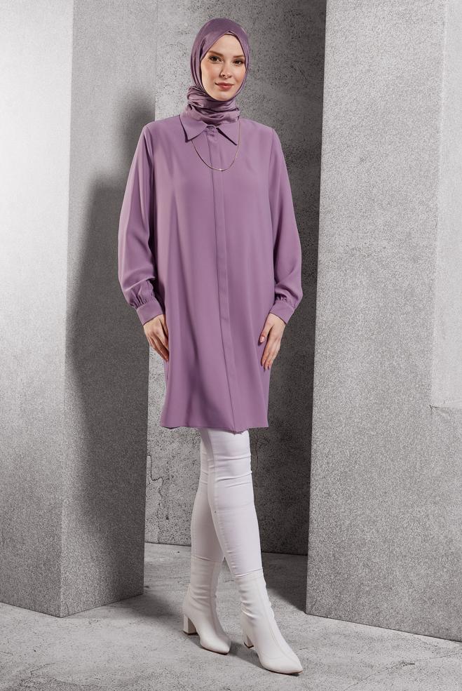 Tesettür giyim MÜRDÜM GÖMLEK YAKA TUNİK 45197 - ALVİNA