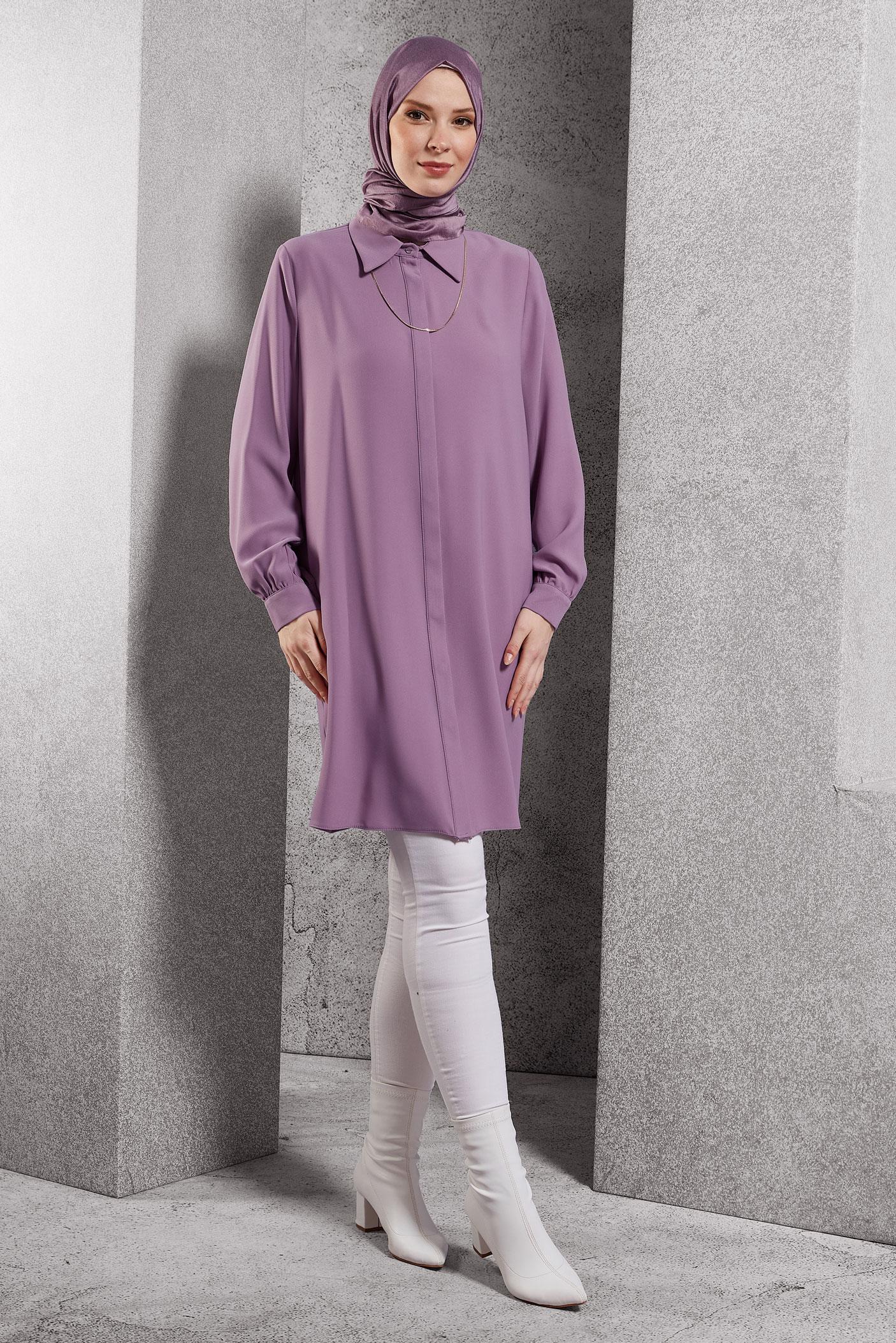 Tesettür giyim MÜRDÜM GÖMLEK YAKA TUNİK 45197