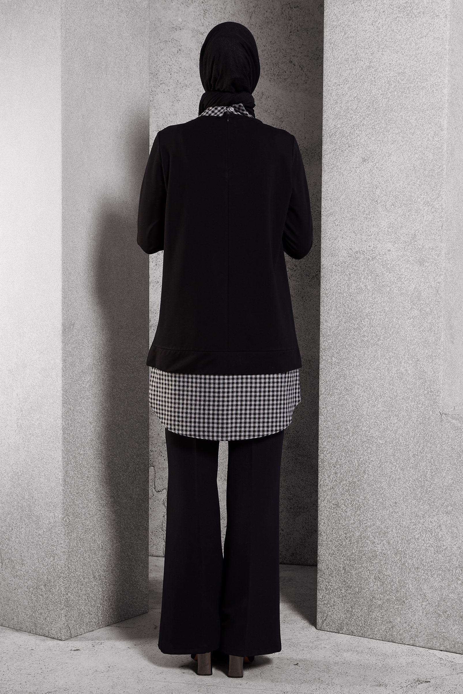 Tesettür giyim SİYAH GÖMLEK YAKA TUNİK 45198