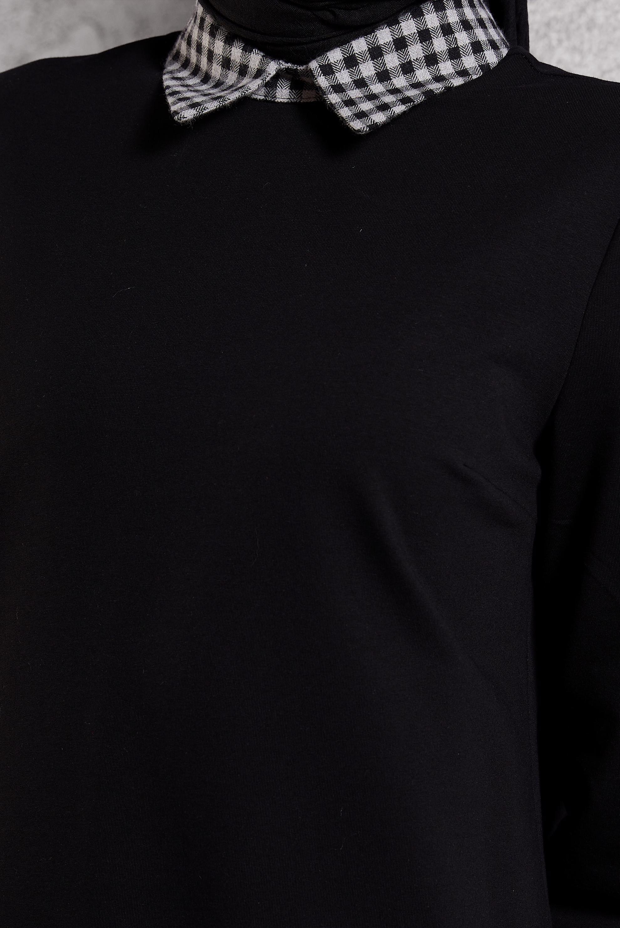 Tesettür giyim SİYAH GÖMLEK YAKA TUNİK 45198