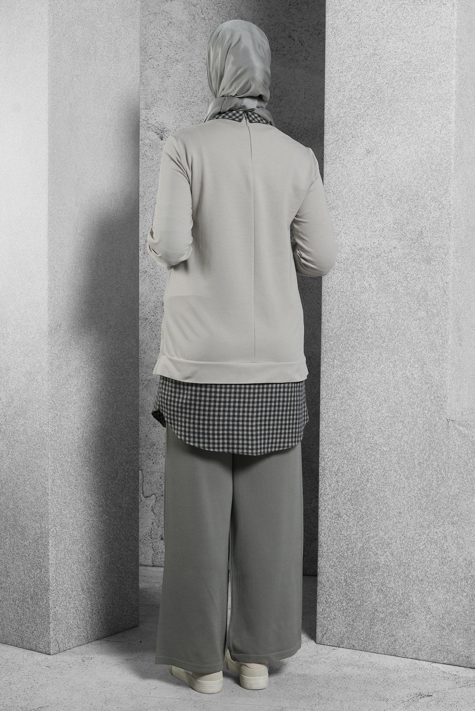 Tesettür giyim GRİ GÖMLEK YAKA TUNİK 45198