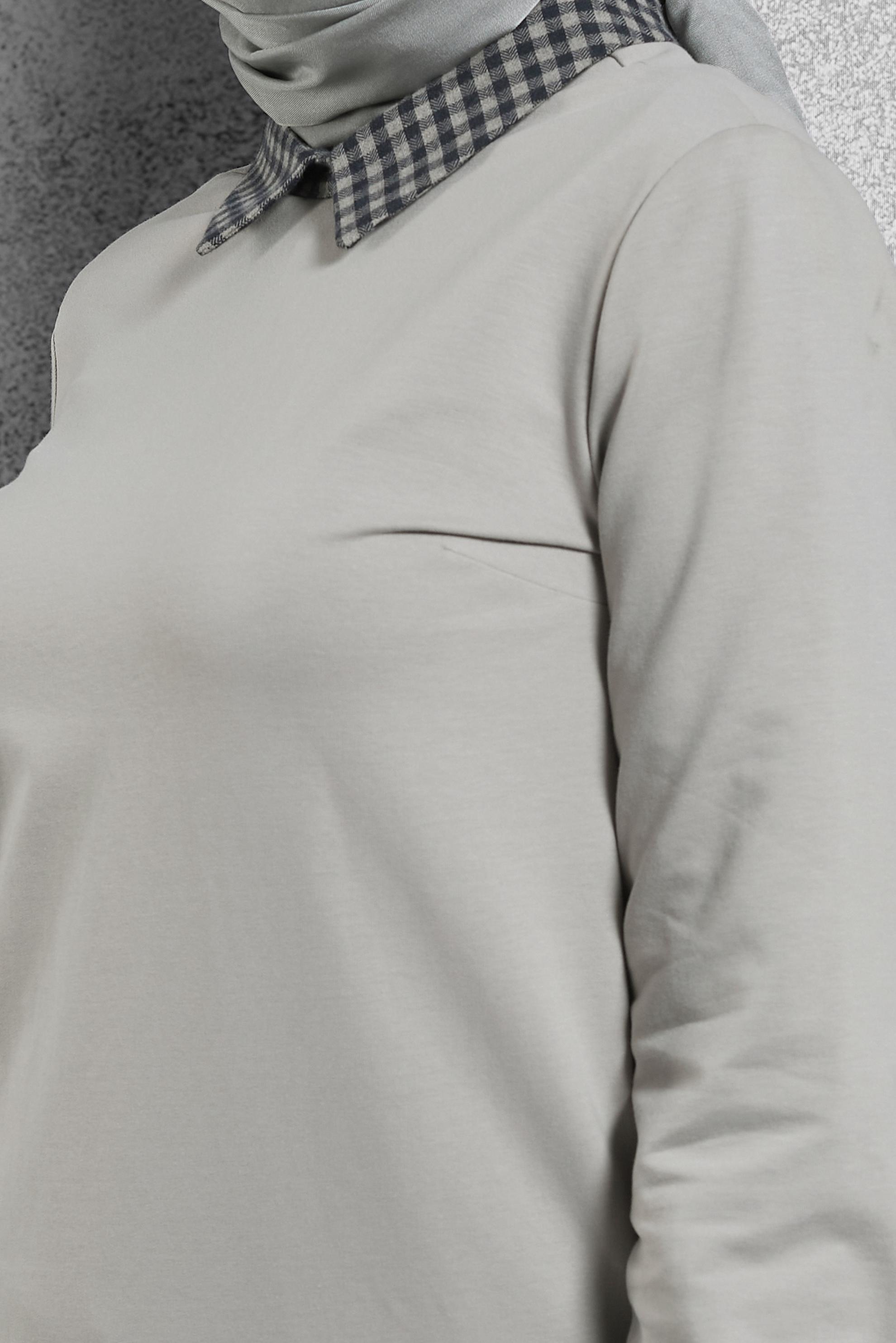 Tesettür giyim GRİ GÖMLEK YAKA TUNİK 45198