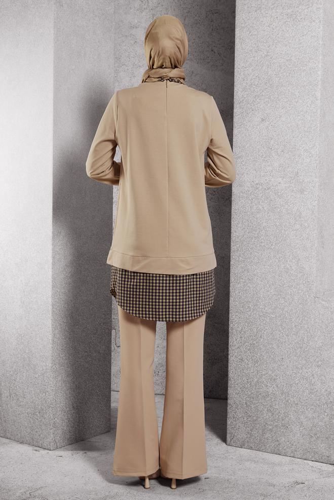 Tesettür giyim KAHVE GÖMLEK YAKA TUNİK 45198 - ALVİNA