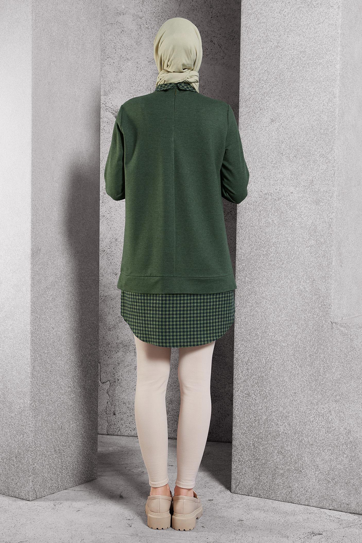 Tesettür giyim HAKİ GÖMLEK YAKA TUNİK 45198