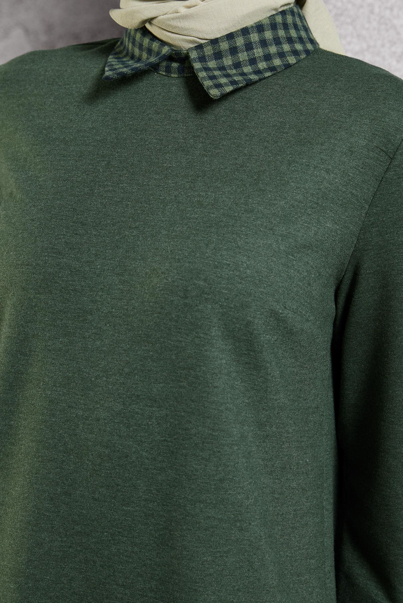 Tesettür giyim HAKİ GÖMLEK YAKA TUNİK 45198