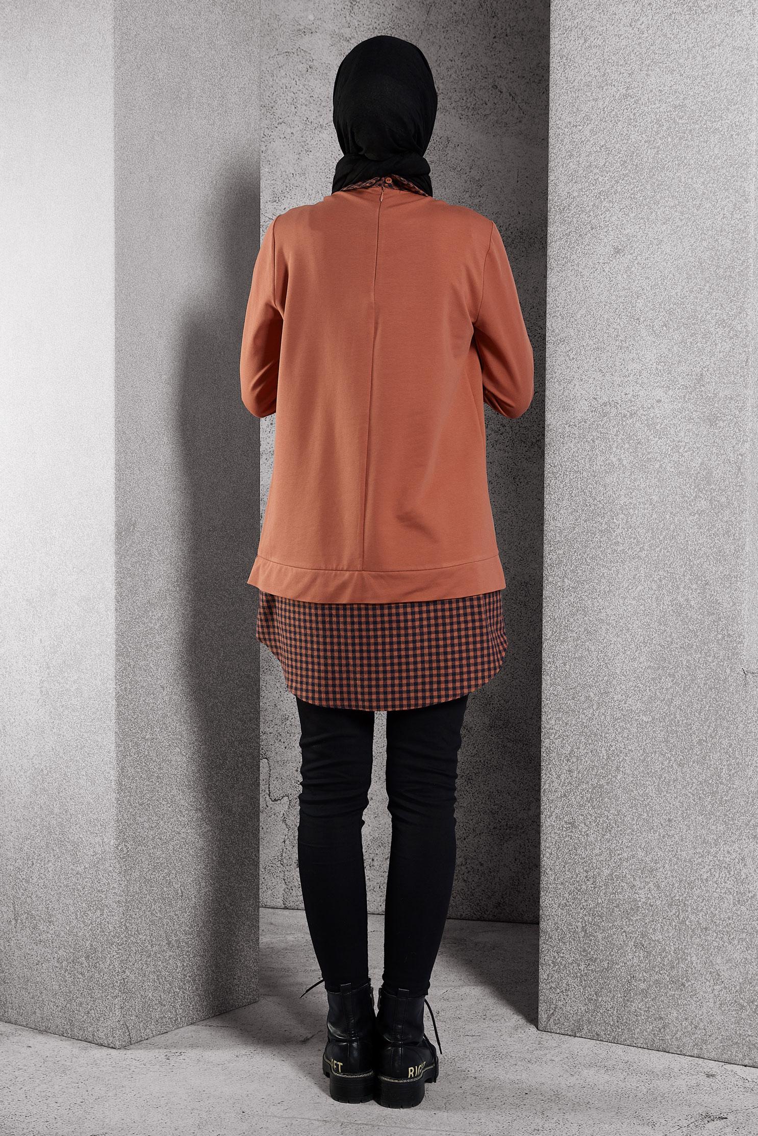 Tesettür giyim TURUNCU GÖMLEK YAKA TUNİK 45198