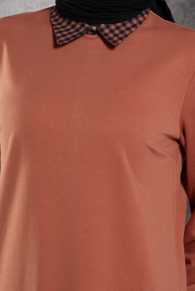 Tesettür giyim TURUNCU GÖMLEK YAKA TUNİK 45198 - ALVİNA