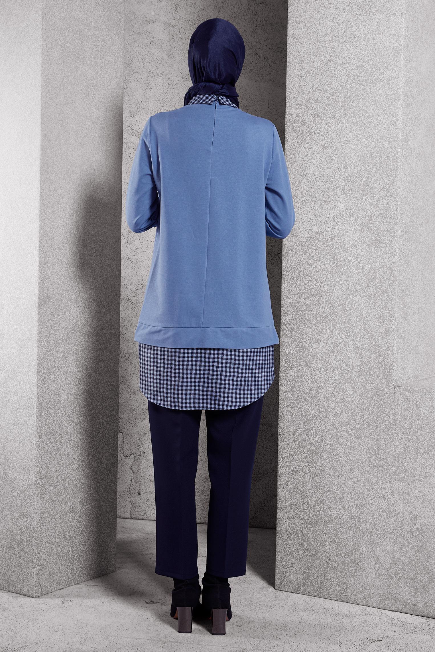 Tesettür giyim MAVİ GÖMLEK YAKA TUNİK 45198