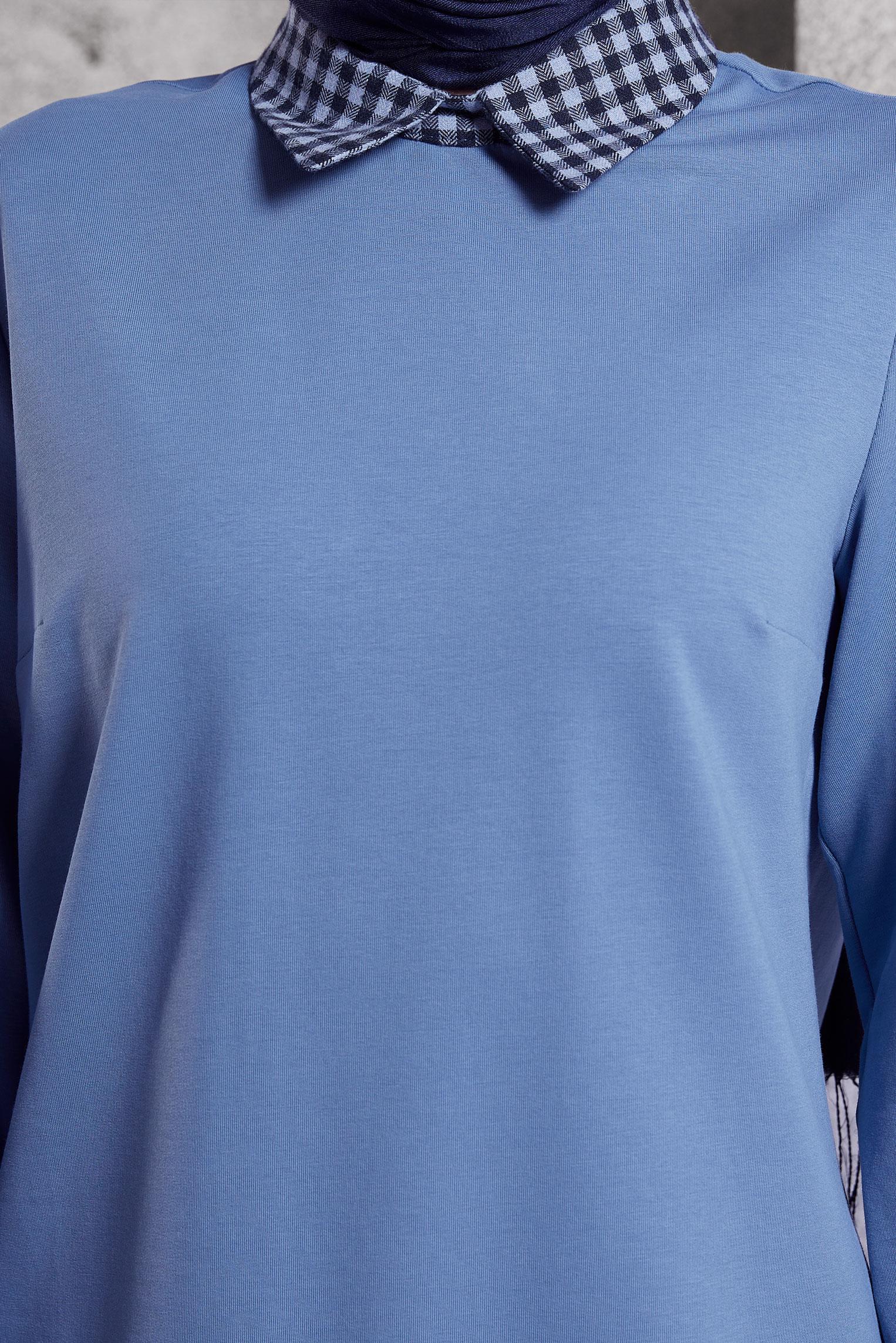 Tesettür giyim MAVİ GÖMLEK YAKA TUNİK 45198